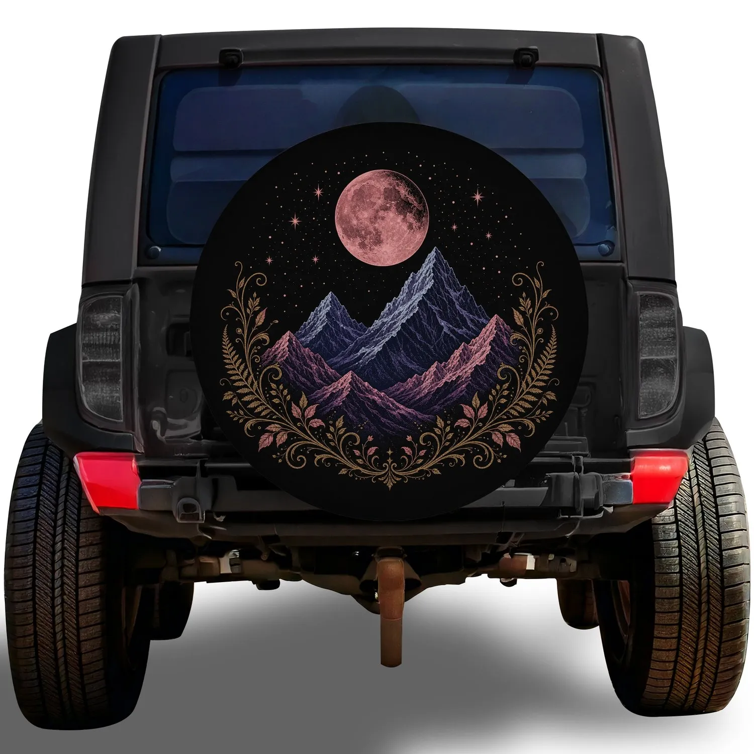 Pink Moon Alpine Mountains For Night Road Trips And Outdoor Adventure Lovers Spare Tire Cover - 1
