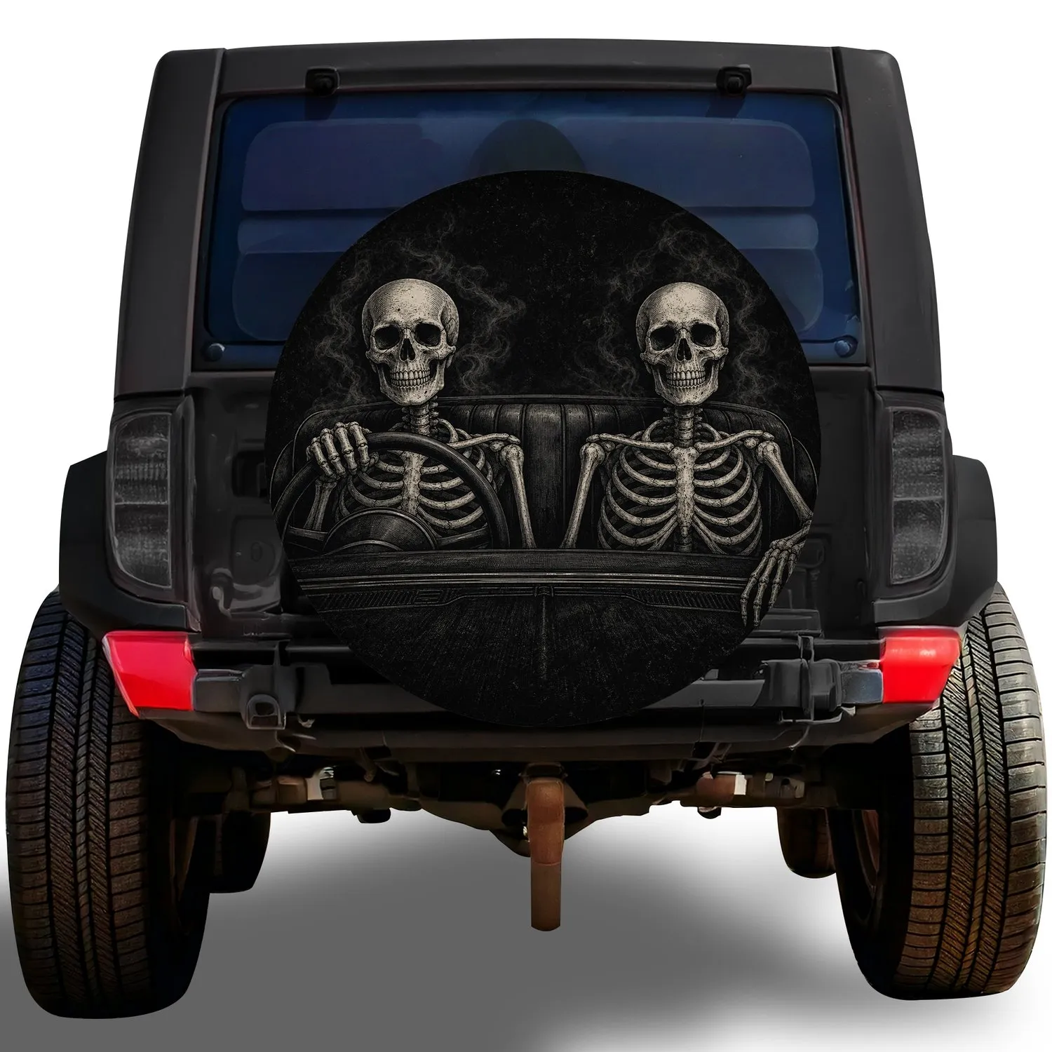 Gothic Skeleton Couple In Classic Car For Halloween Road Trips And Dark Art Fans Spare Tire Cover - 1