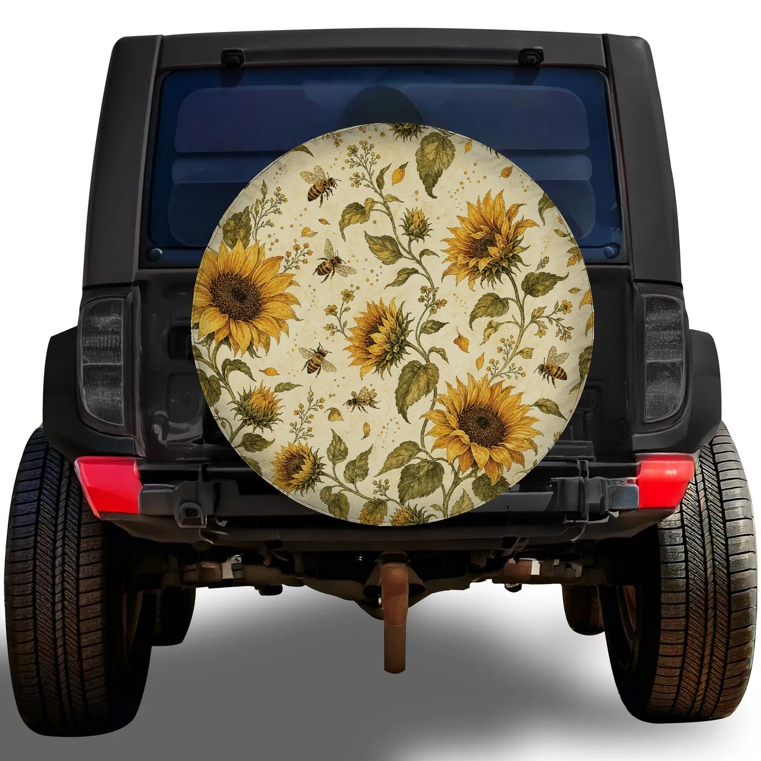 Sunflower And Honey Bee Botanical Garden Style For Country Road Trips And Nature Lovers Spare Tire Cover - 1