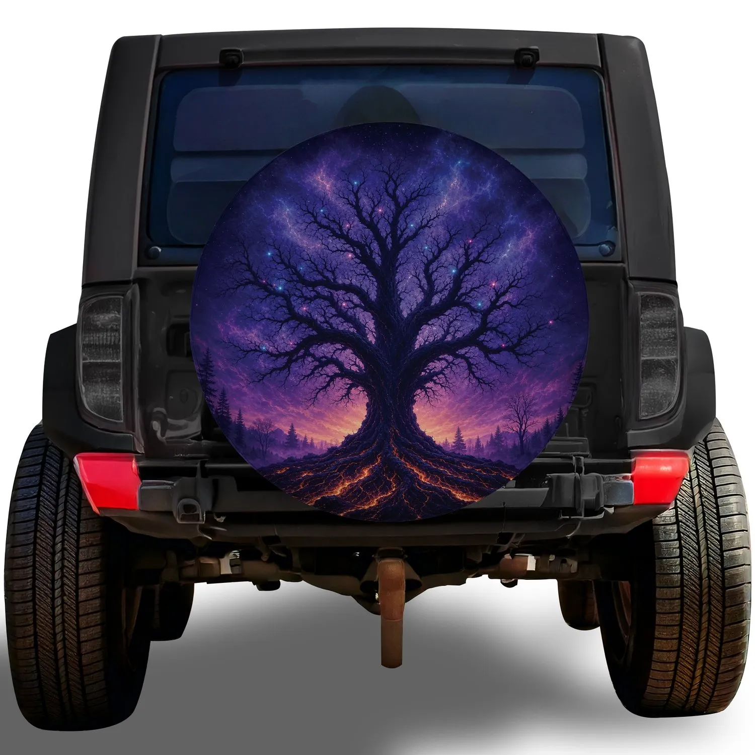 Cosmic Tree Of Life With Glowing Roots For Mystic Night Driving And Fantasy Nature Fans Spare Tire Cover - 1
