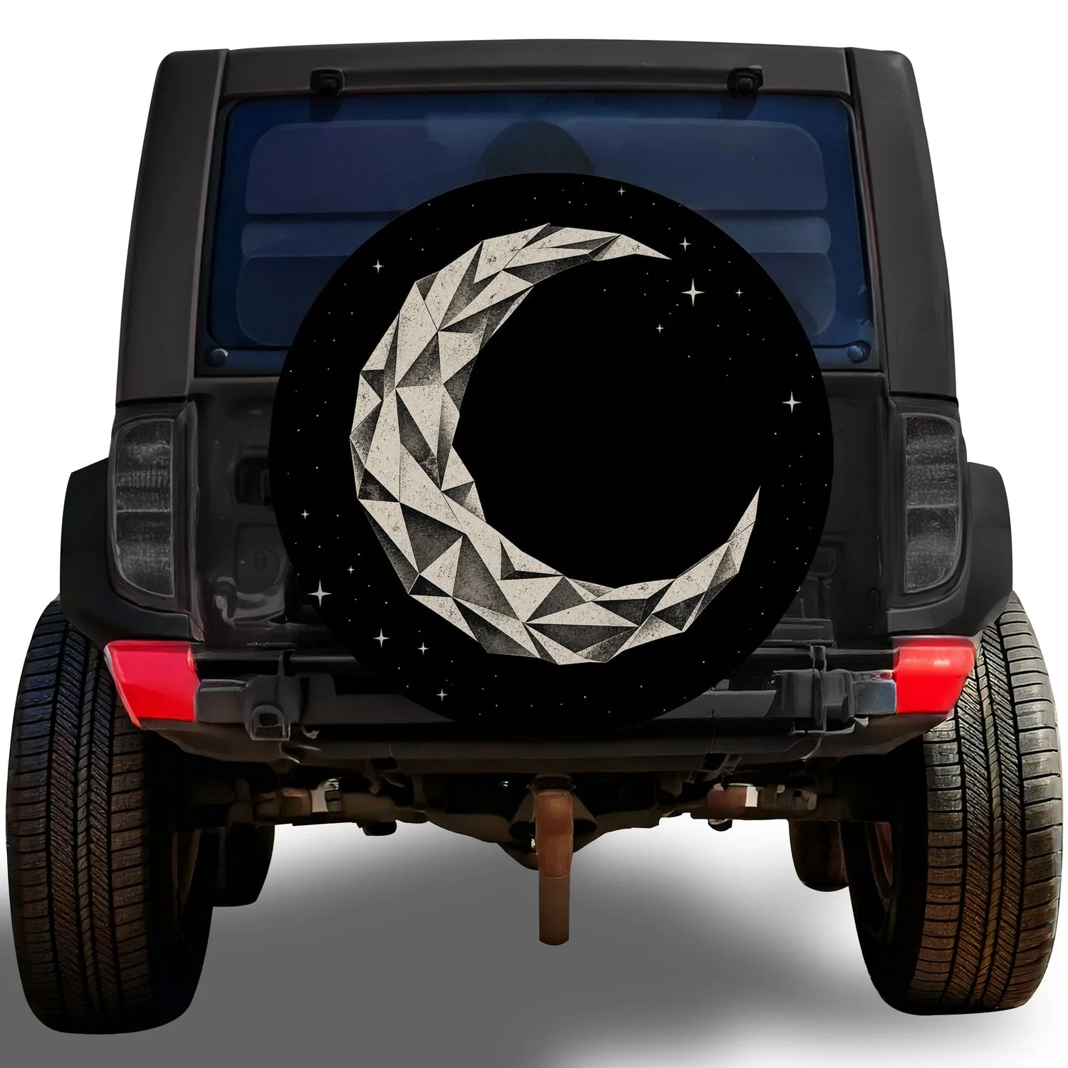 Geometric Crescent Moon And Stars For Night Camping Adventures And Outdoor Travelers Spare Tire Cover - 1