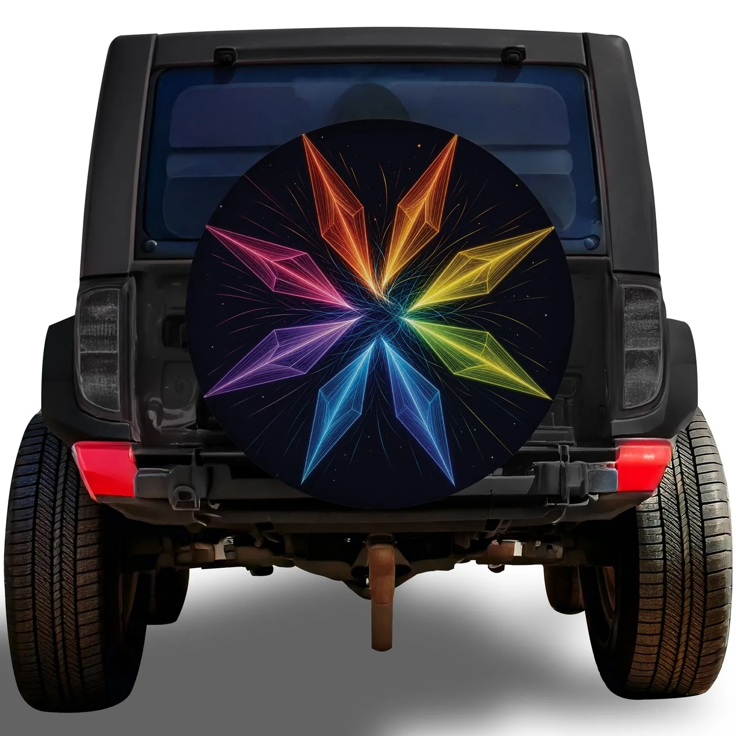 Rainbow Celestial Starburst Energy Pulse for Cosmic Night Drivers and Space Lovers Spare Tire Cover - 1