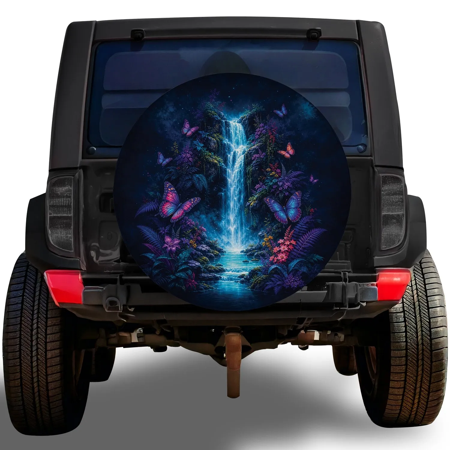 Enchanted Waterfall And Butterflies For Colorful Camping Adventures And Nature Lovers Spare Tire Cover - 1