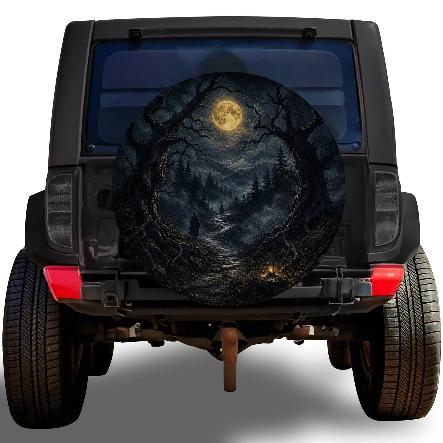 Moonlit Haunted Forest Night Scene for Off Road Adventure and Gothic Nature Lovers Spare Tire Cover - 1