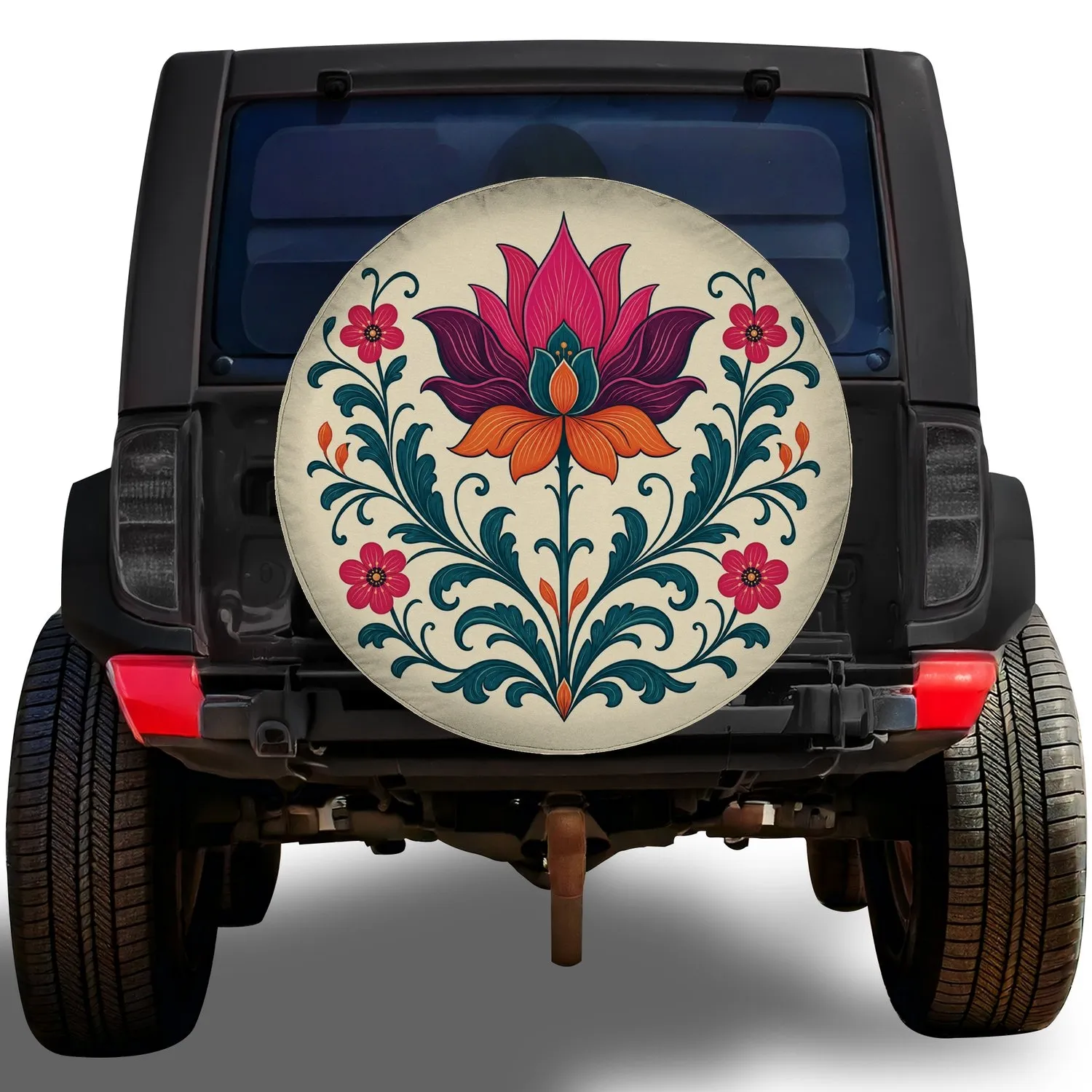 Whimsical Folk Floral Garden Decor for Boho Road Trips and Nature Loving Drivers Spare Tire Cover - 1