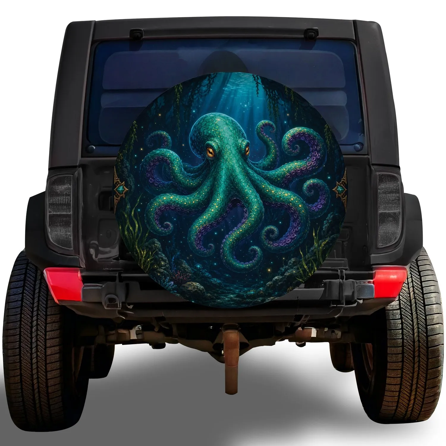 Luminous Teal Octopus Deep Sea Fantasy Ocean Adventure Vehicle Decor For Scuba Divers Spare Tire Cover - 1