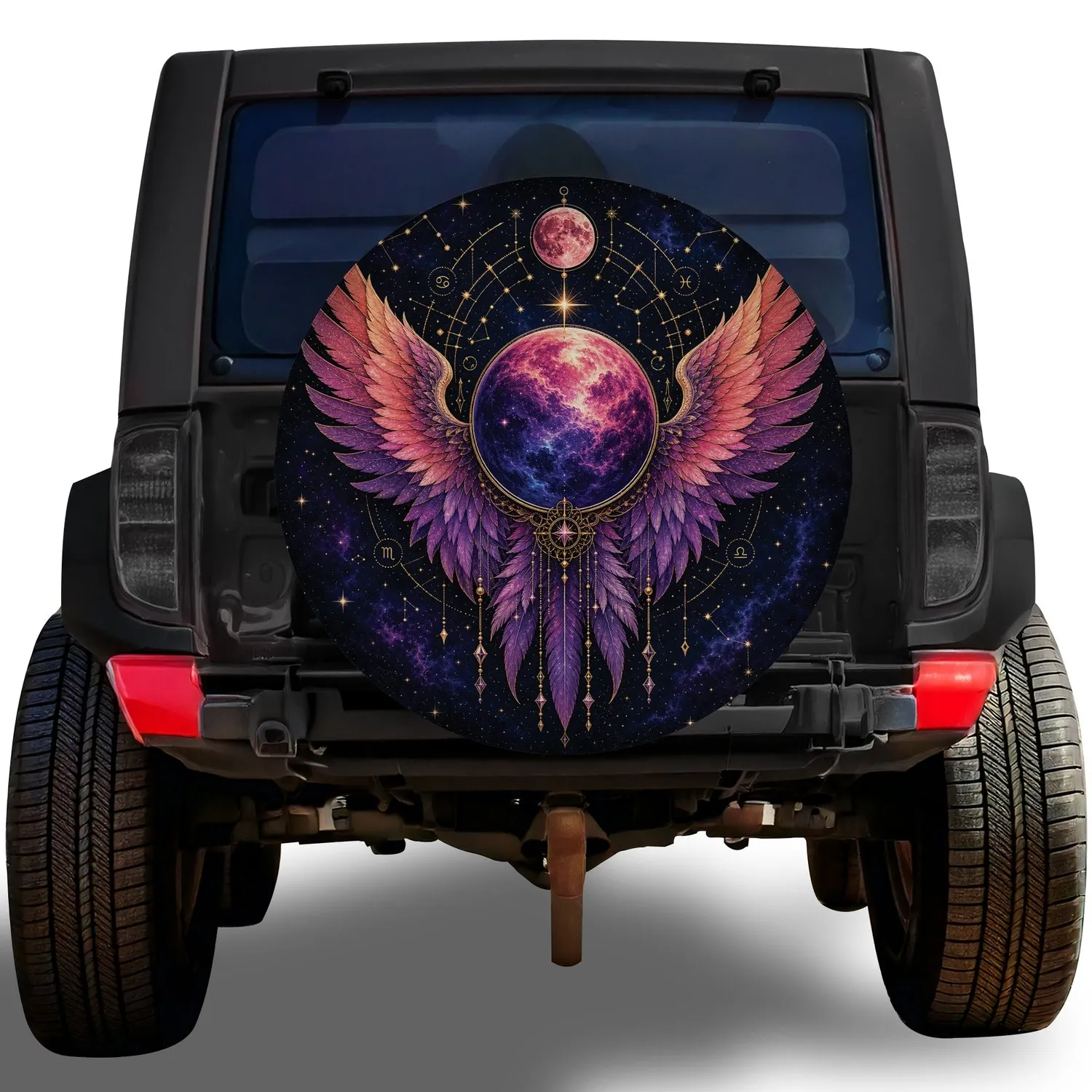 Celestial Winged Planet Astrolabe for Mystic Road Trips and Astrology Enthusiasts Spare Tire Cover - 1