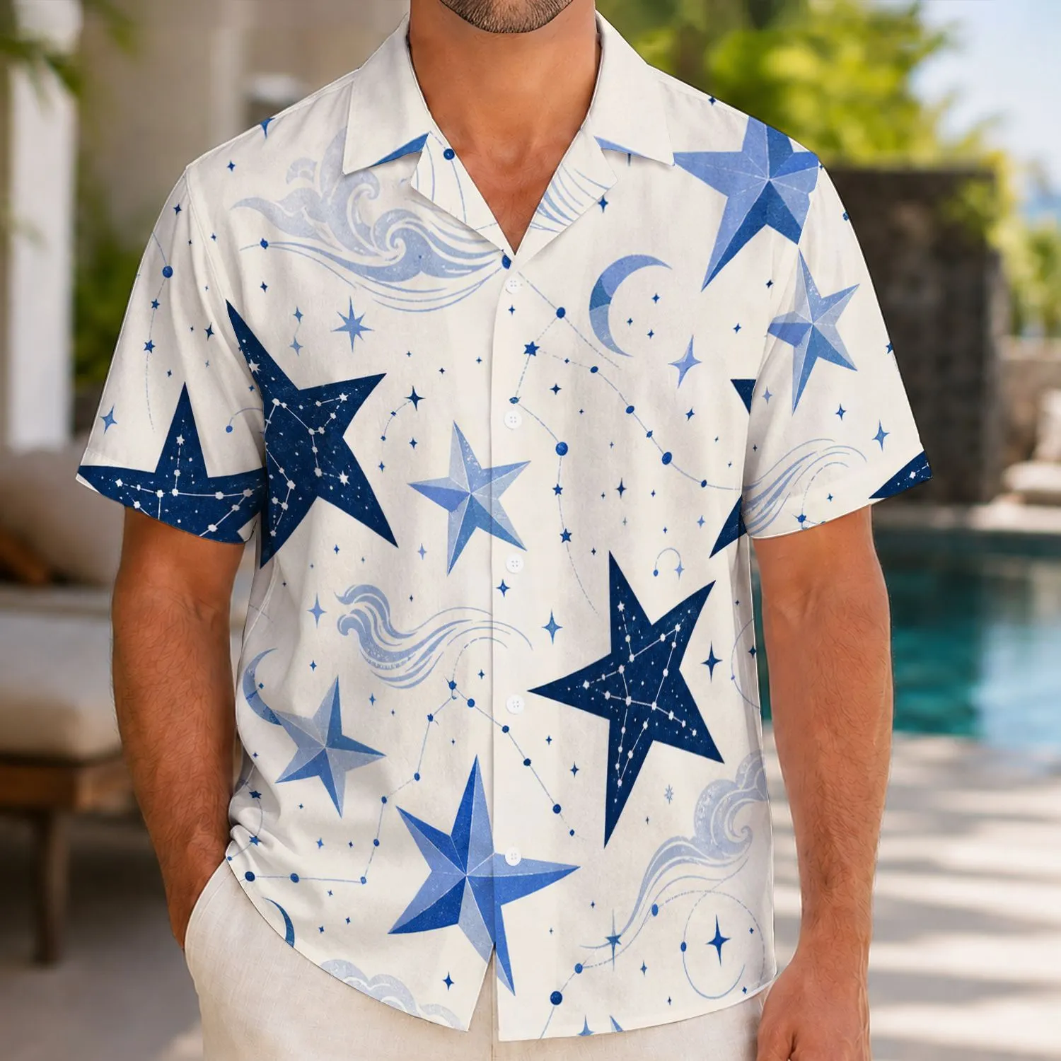 Celestial Constellation Five Point Stars for Beach Vacation Nights and Resort Style Men Hawaiian Shirt - 1