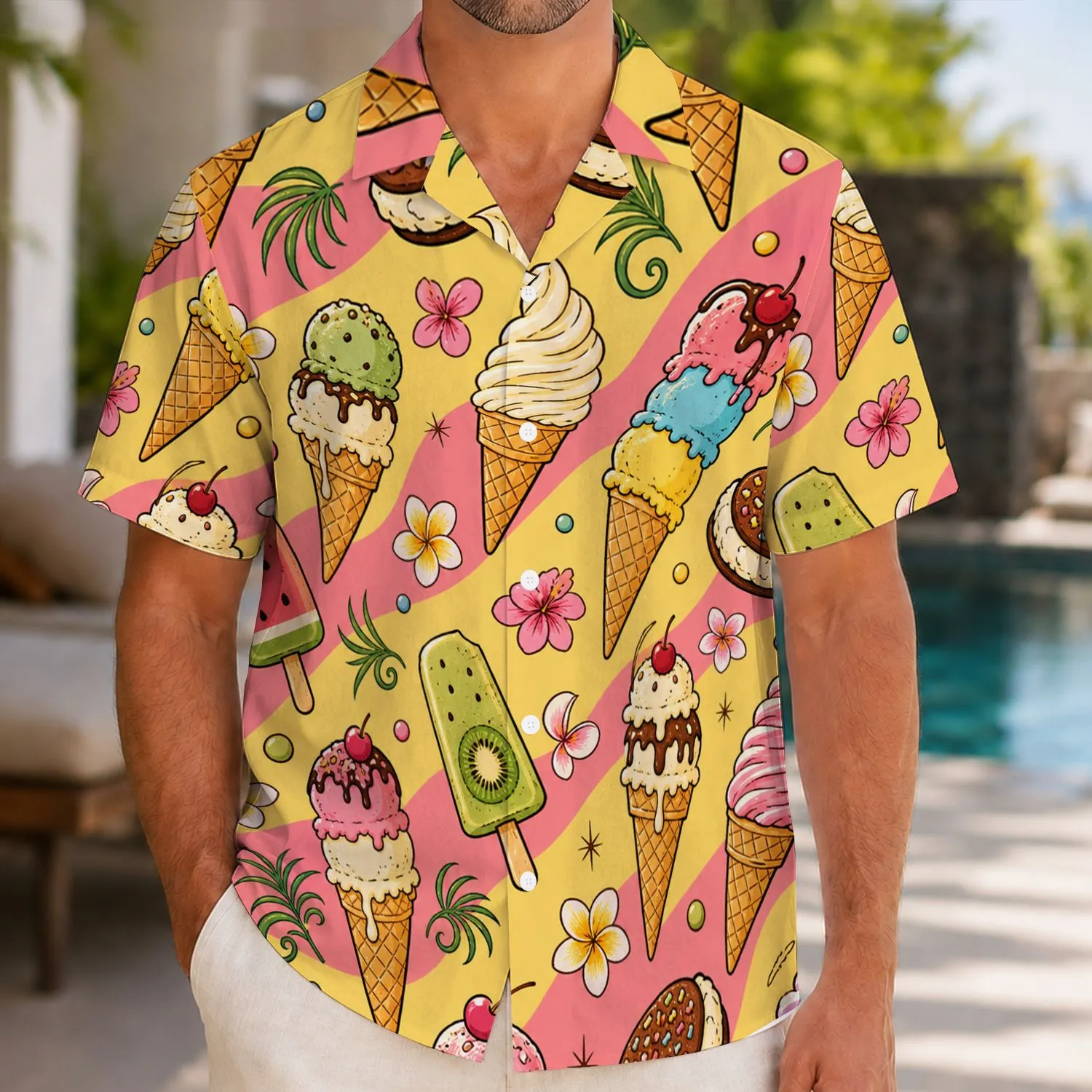 Retro Ice Cream Cones And Popsicles For Beach Vacations And Summer Resort Outings Hawaiian Shirt - 1