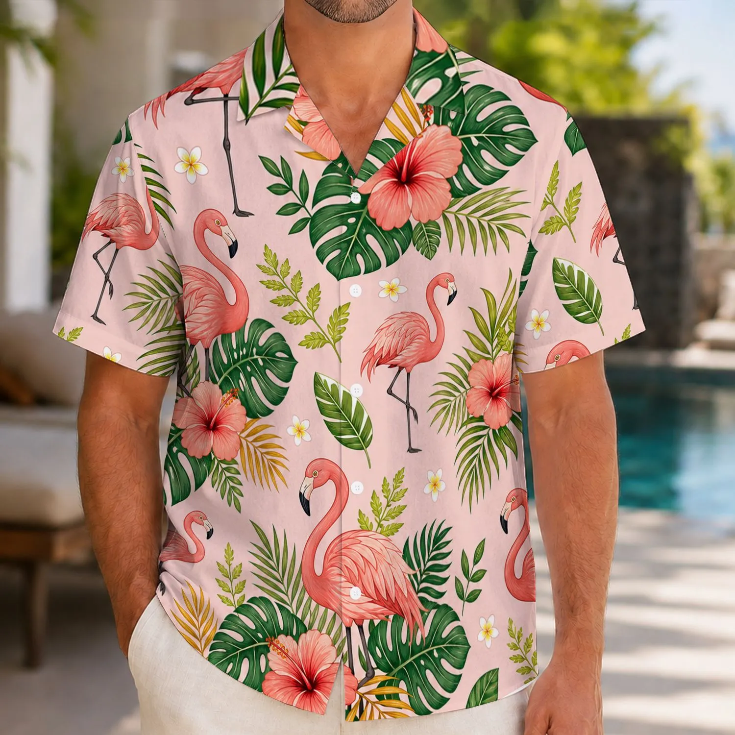 Pink Flamingo And Tropical Leaves For Beach Vacations, Resort Travel And Summer Getaways Hawaiian Shirt - 1