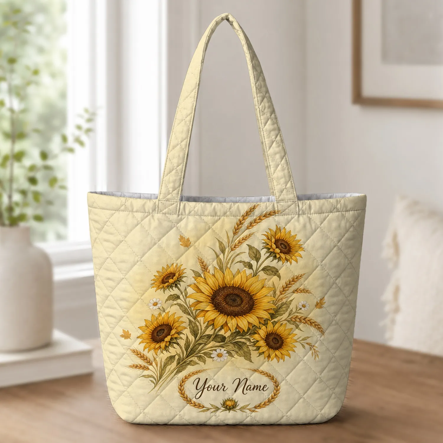 Golden Sunflowers And Wheat For Autumn Market Days, Travel, And Daily Carry For Women Quilted Tote Bag - 1