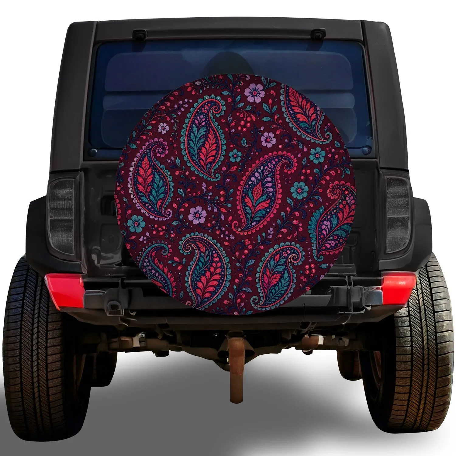Bohemian Paisley Botanical Florals for Jeep SUV RV Road Trip Travel Adventure Style Spare Tire Cover - 1