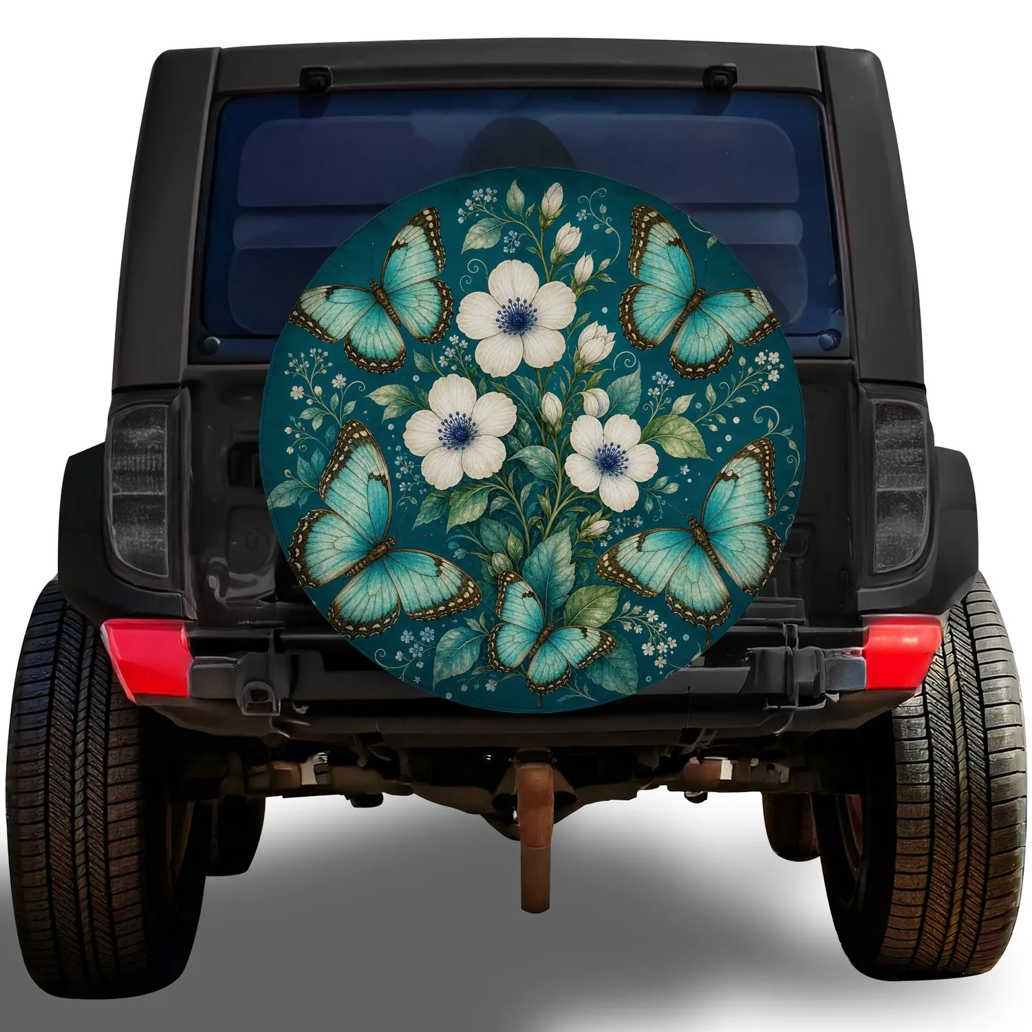 Turquoise Butterfly Wildflower Garden For RV Camping Travel Nature Loving Adventurers Spare Tire Cover - 1