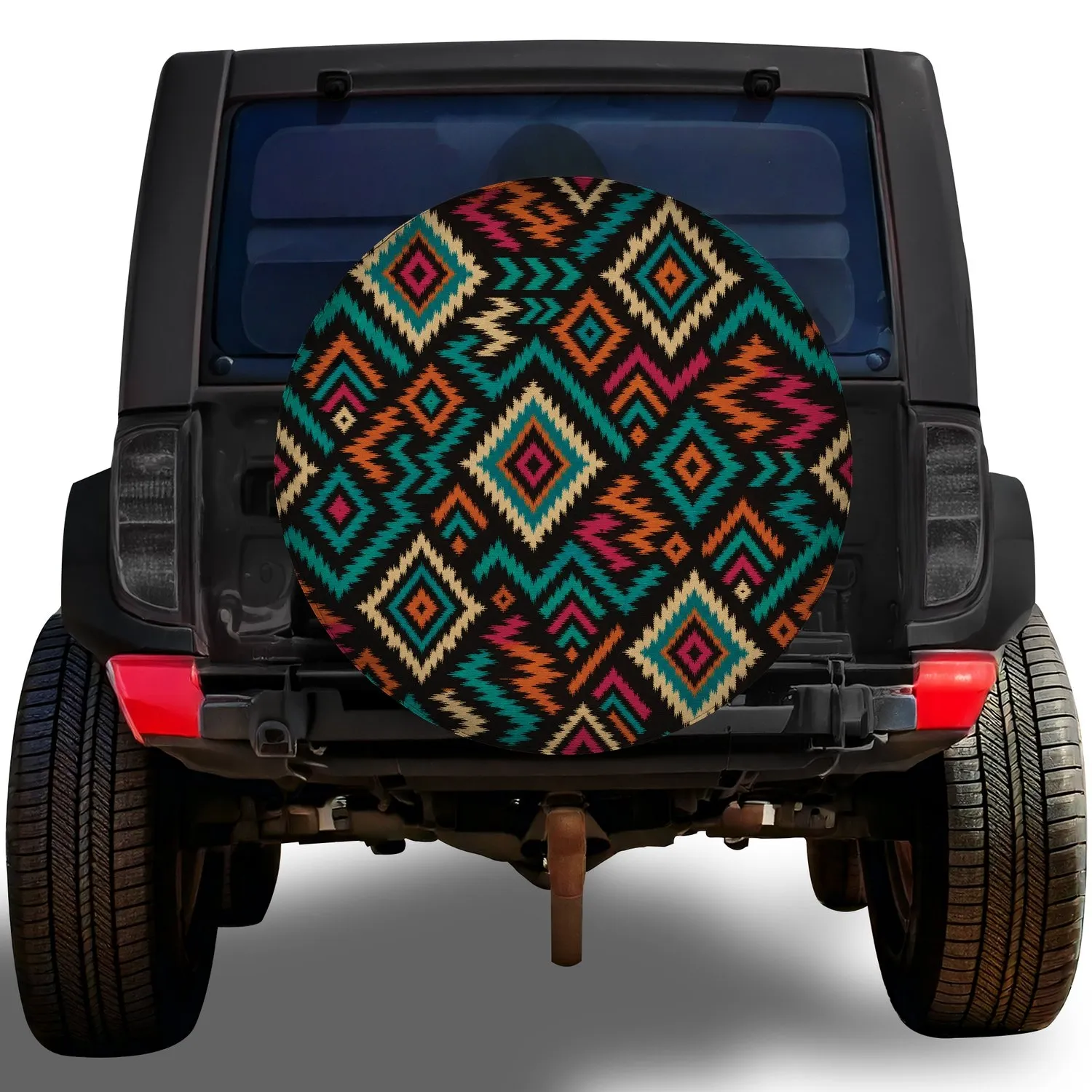 Southwestern Ikat Geometric Diamonds for Road Trips, RV Camping and Boho Adventures Spare Tire Cover - 1