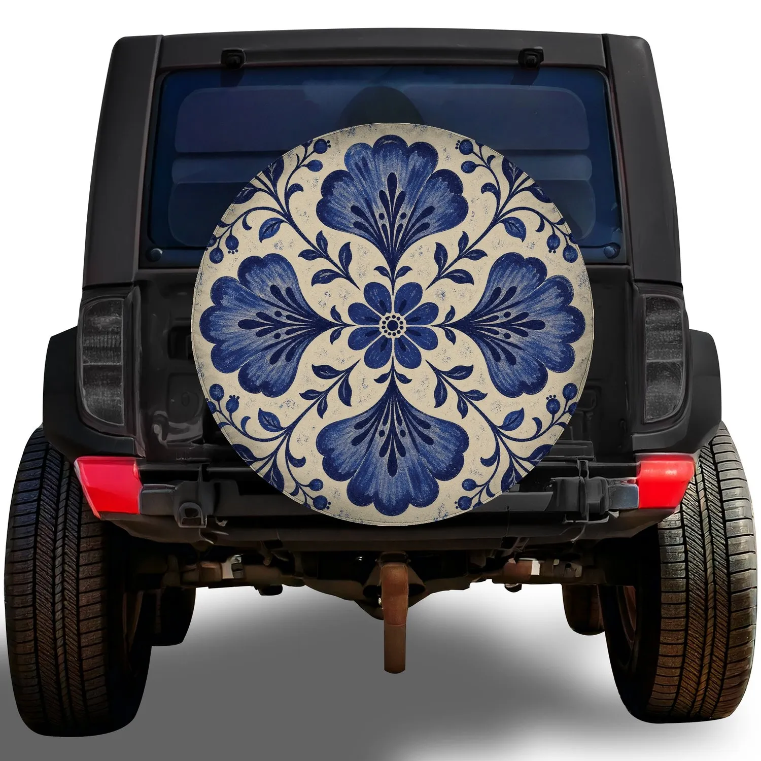 Indigo Botanical Floral Medallion for Boho RV Travel and Outdoor Adventure Lovers Spare Tire Cover - 1