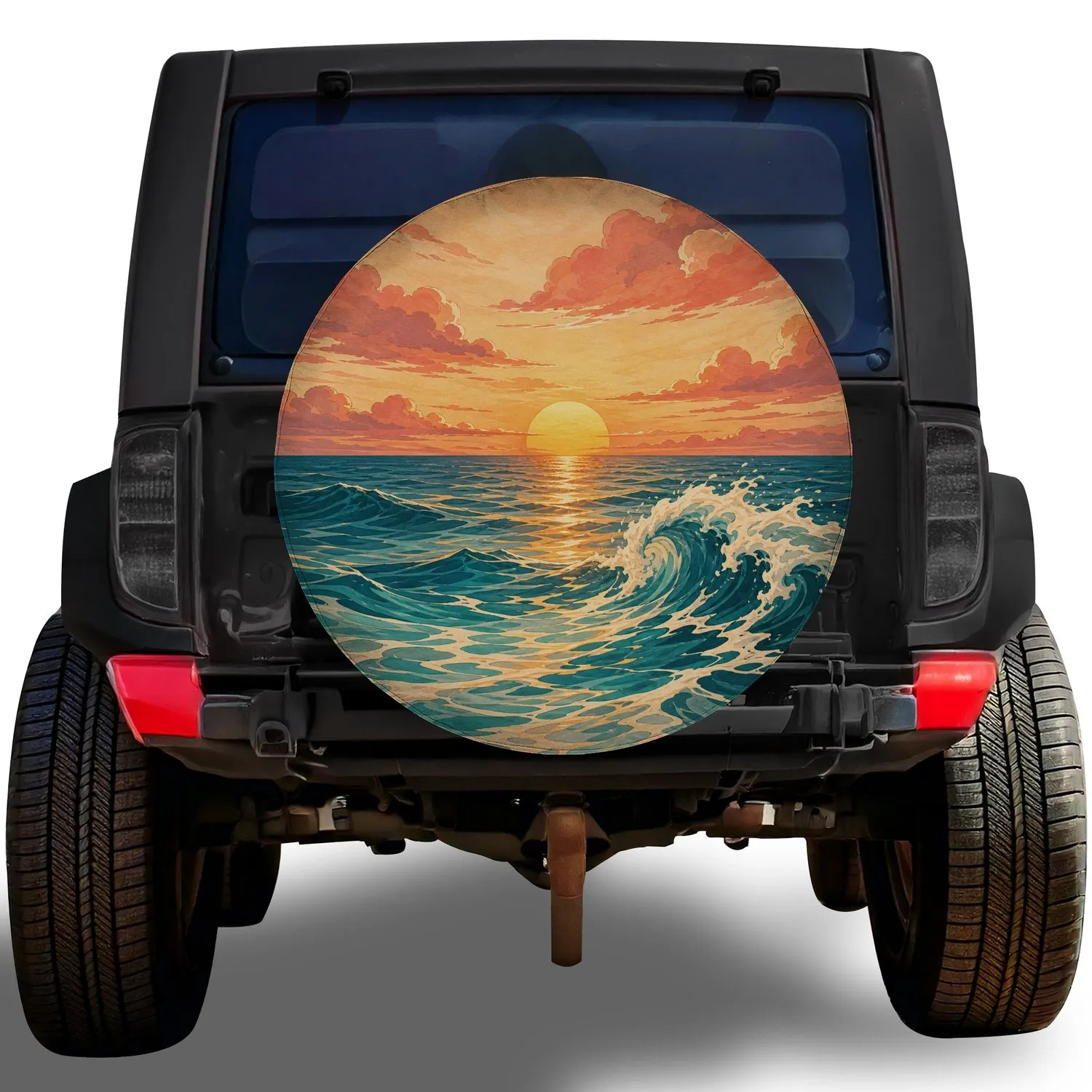 Golden Ocean Sunset Wave Coastal Adventure Style For RV Trailer SUV Truck Travel Spare Tire Cover - 1