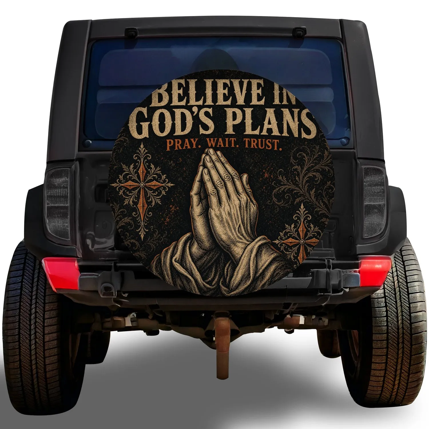 Praying Hands Believe In God's Plans Christian Faith For RV Trailer Camping Outdoor Travel Spare Tire Cover - 1