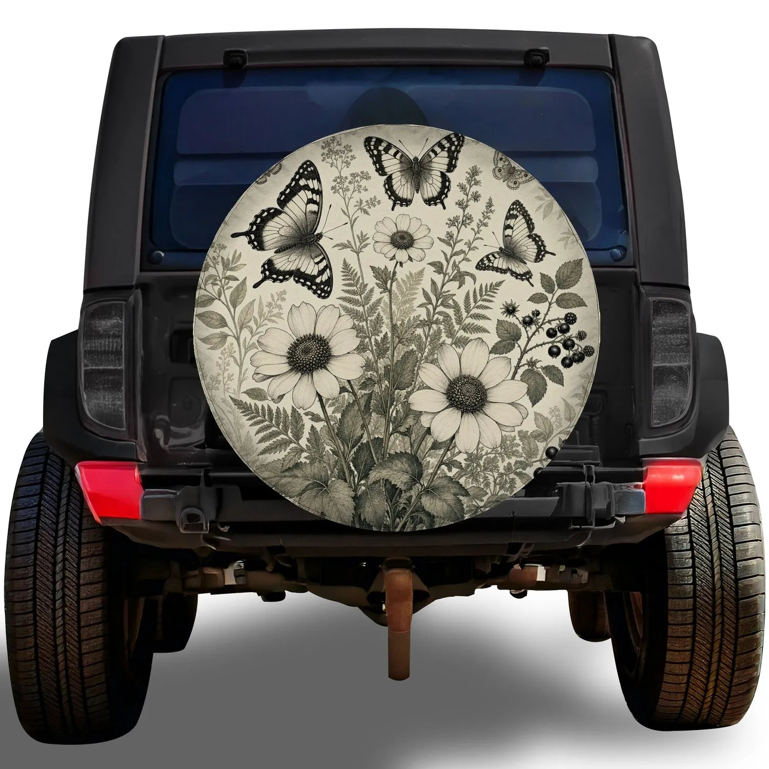 Vintage Botanical Butterflies And Wildflowers For Nature Loving RV Travel Campers Spare Tire Cover - 1