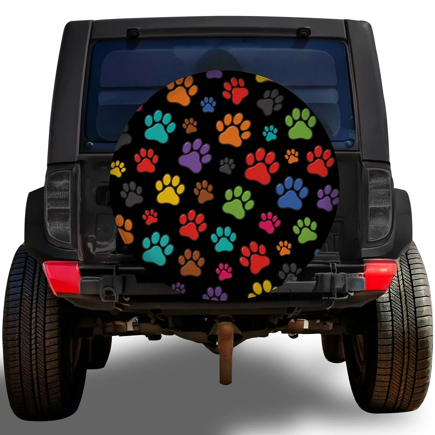 Colorful Dog And Cat Paw Motifs For RV Camping, Road Trips, And Outdoor Pet Lovers Spare Tire Cover - 1