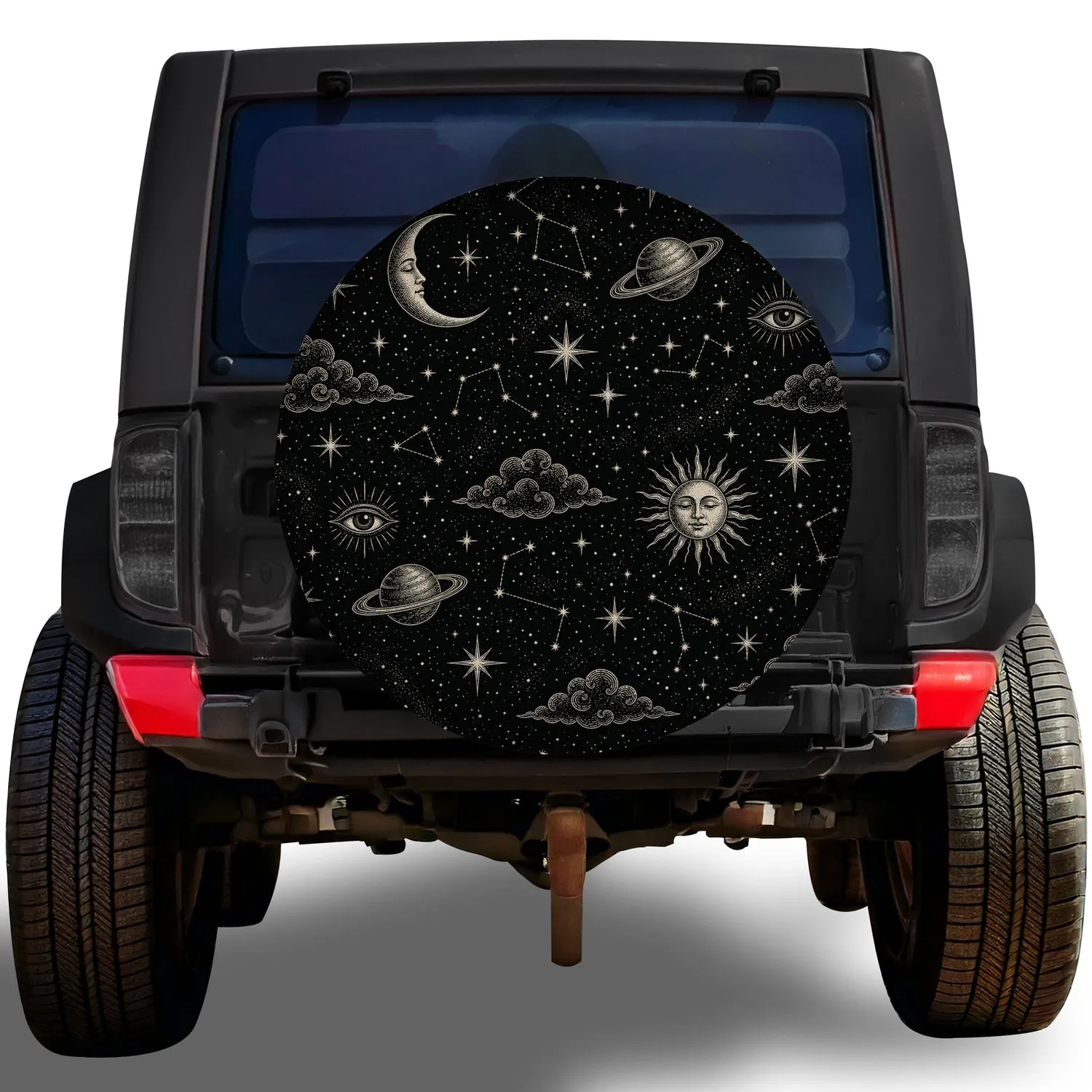 Vintage Celestial Moon And Stars Night Sky For Boho Overland Jeep RV Adventure Fans Spare Tire Cover - 1