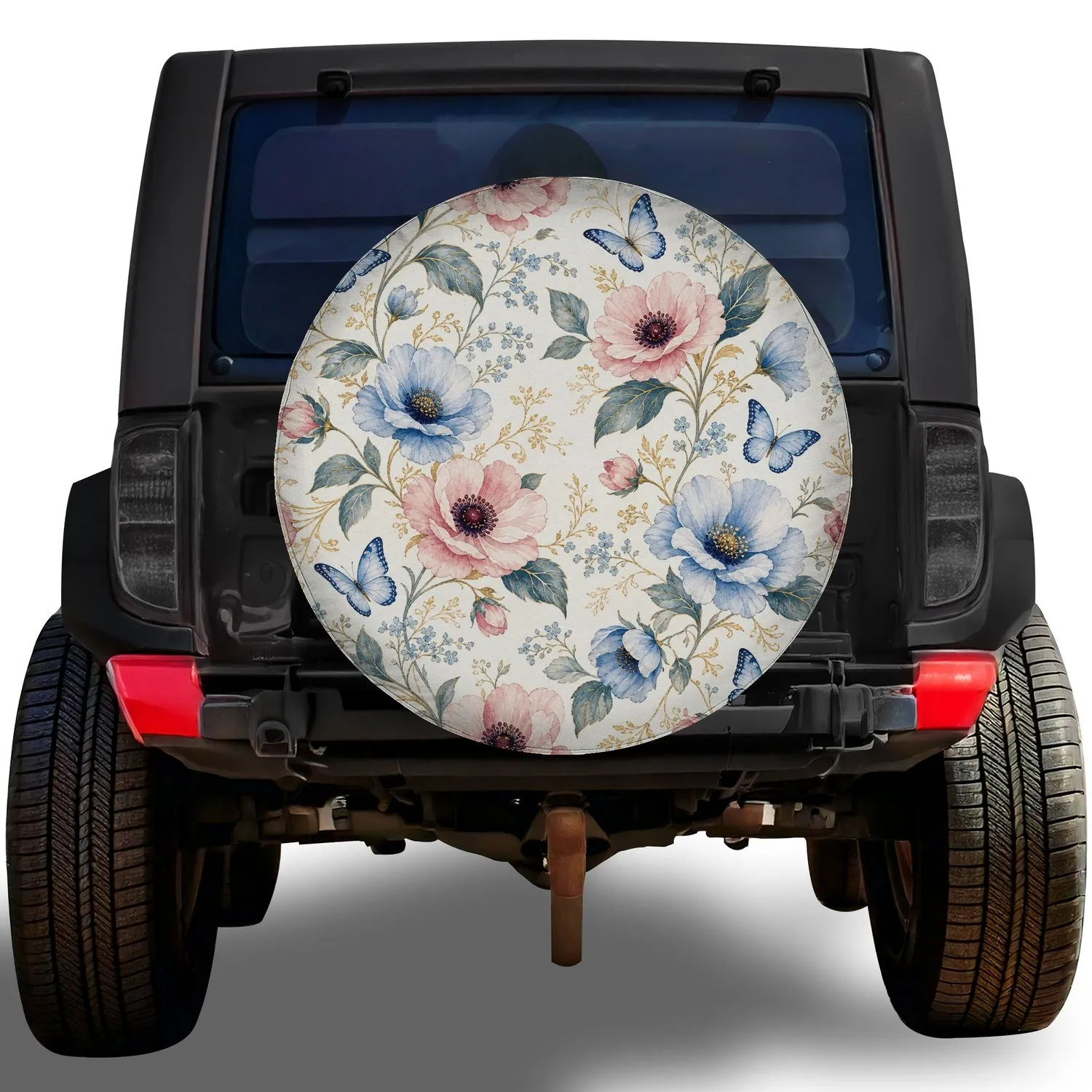 Watercolor Wildflowers And Blue Butterflies For Garden Camping RV Travel Fans Spare Tire Cover - 1