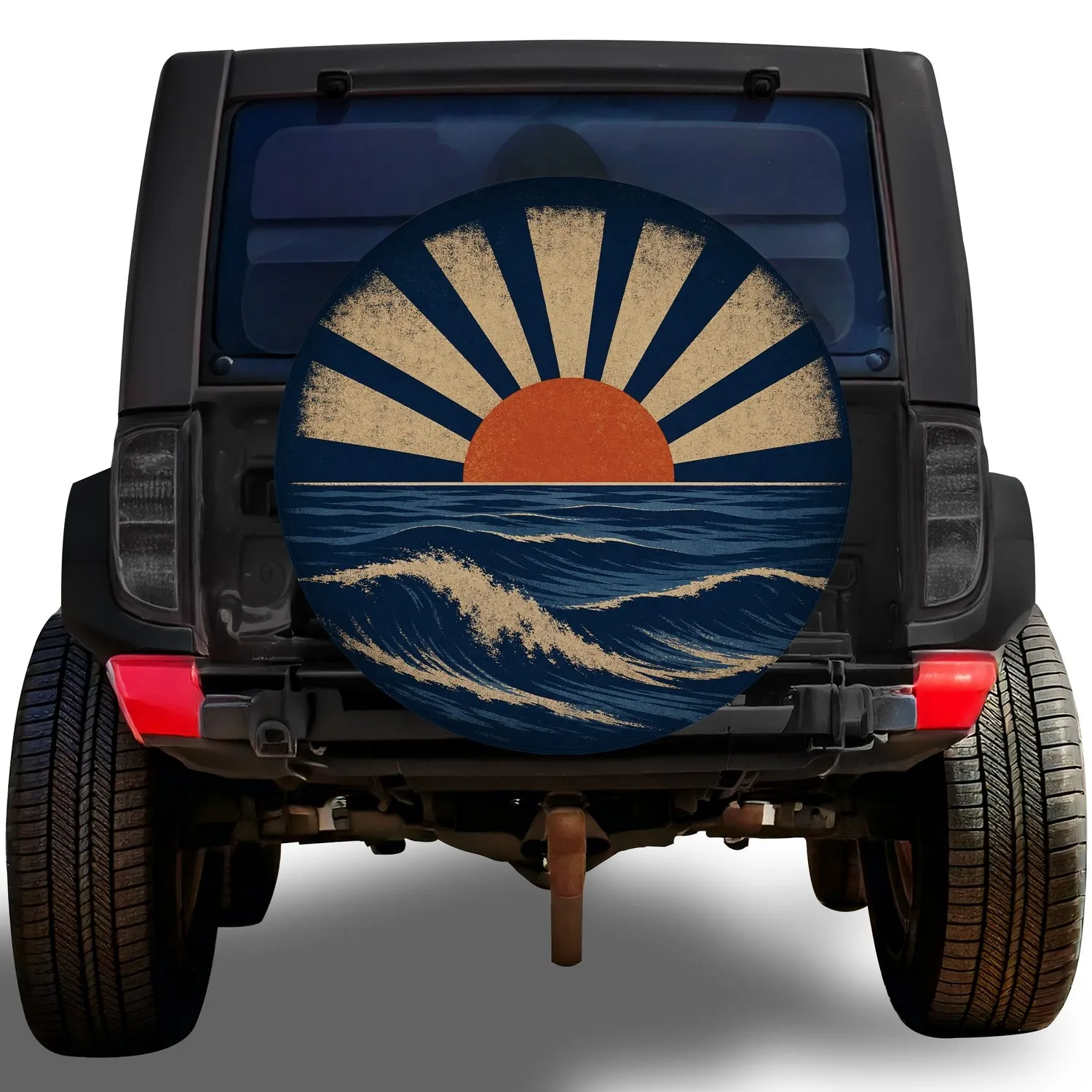Retro Coastal Sunrise Ocean Waves For Beach Camping And Outdoor Road Trip Adventures Spare Tire Cover - 1