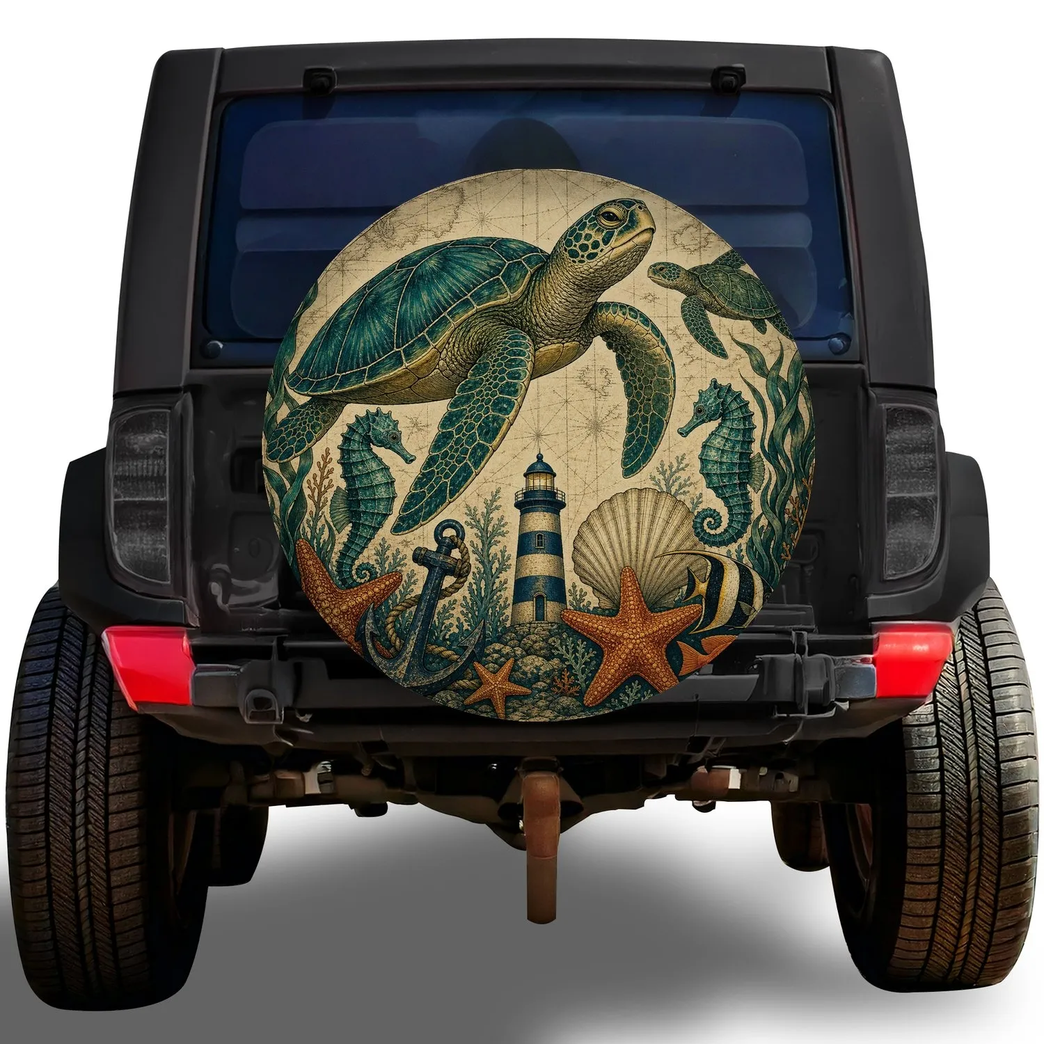 Vintage Sea Turtle Nautical Marine Life For Coastal RV Camping And Beach Road Trips Spare Tire Cover - 1