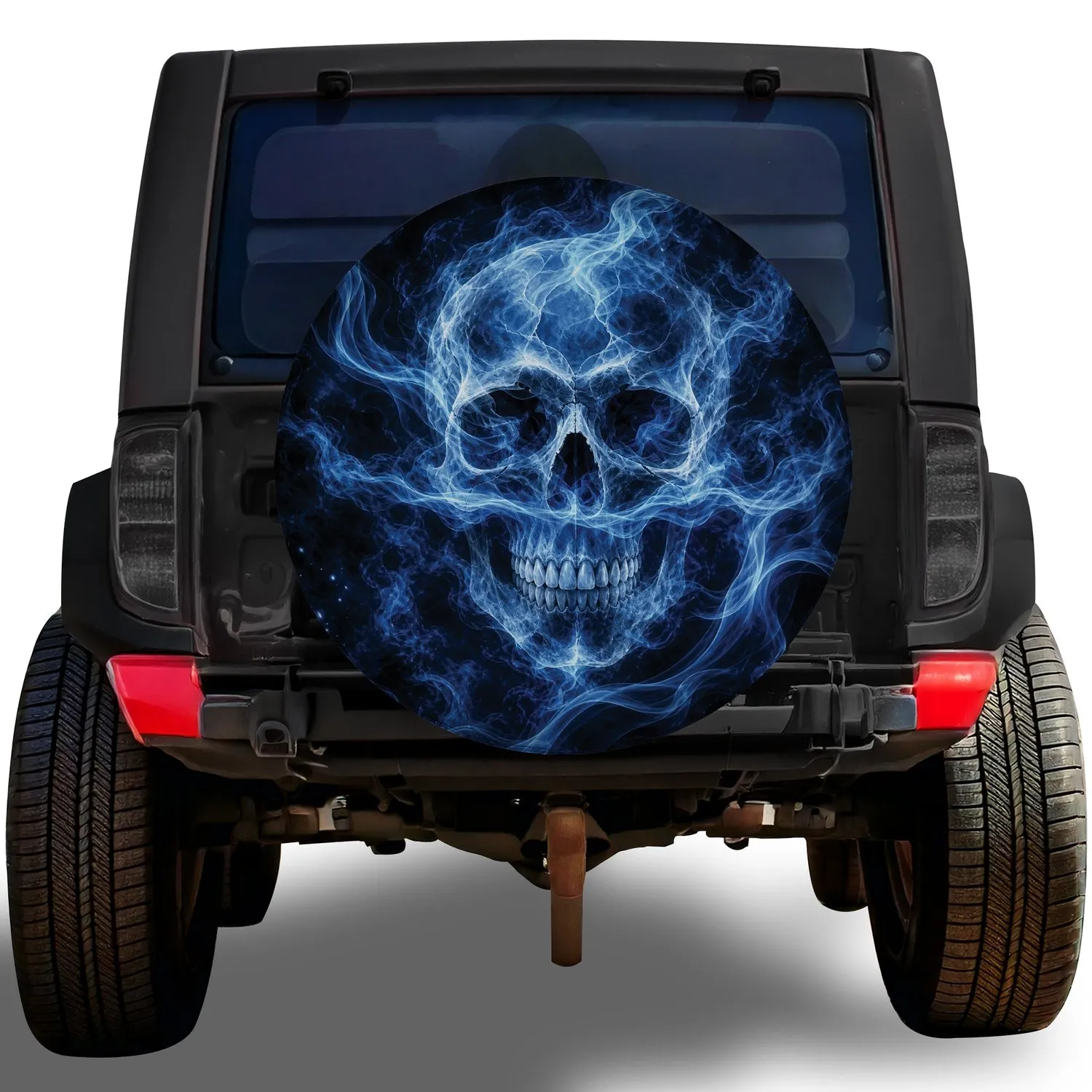 Luminous Blue Smoke Skull Gothic Road Trip Style For RV SUV Truck Camping Enthusiasts Spare Tire Cover - 1