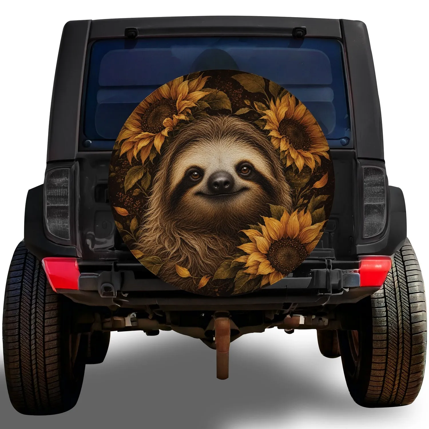 Gentle Sloth And Sunflowers Rustic Autumn Nature Art For Jeep RV Camper Travel Lovers Spare Tire Cover - 1