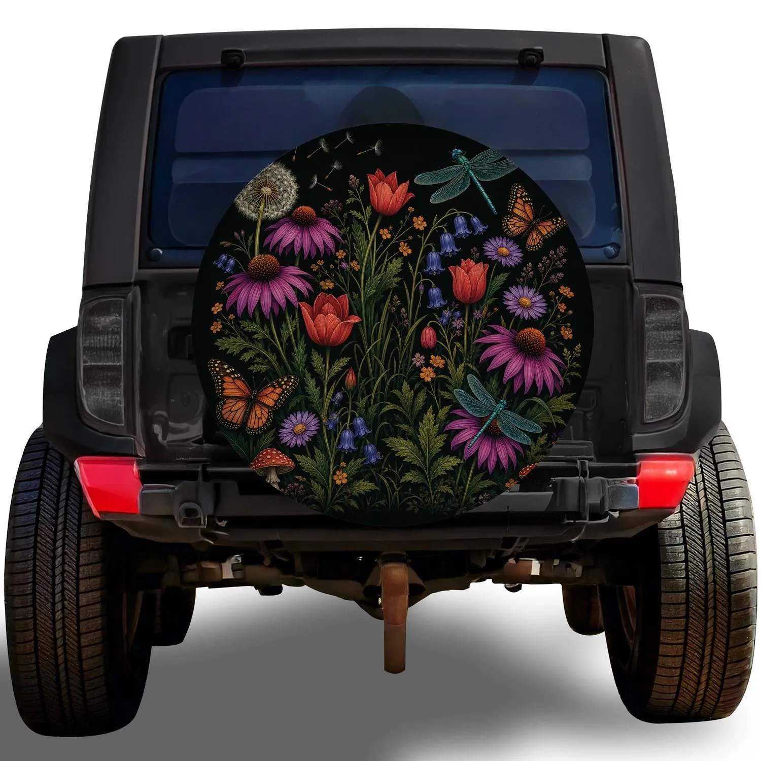Botanical Night Garden Dragonflies Butterflies For RV Camping And Outdoor Travel Spare Tire Cover - 1