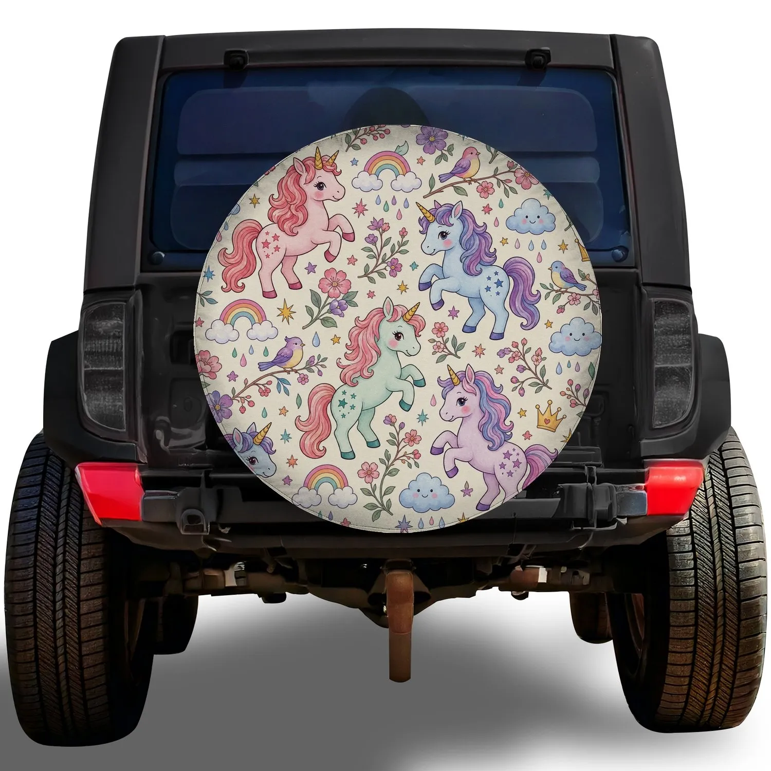 Pastel Unicorns, Flowers And Rainbows For RV Camping, Road Trips And Trailer Travel Spare Tire Cover - 1