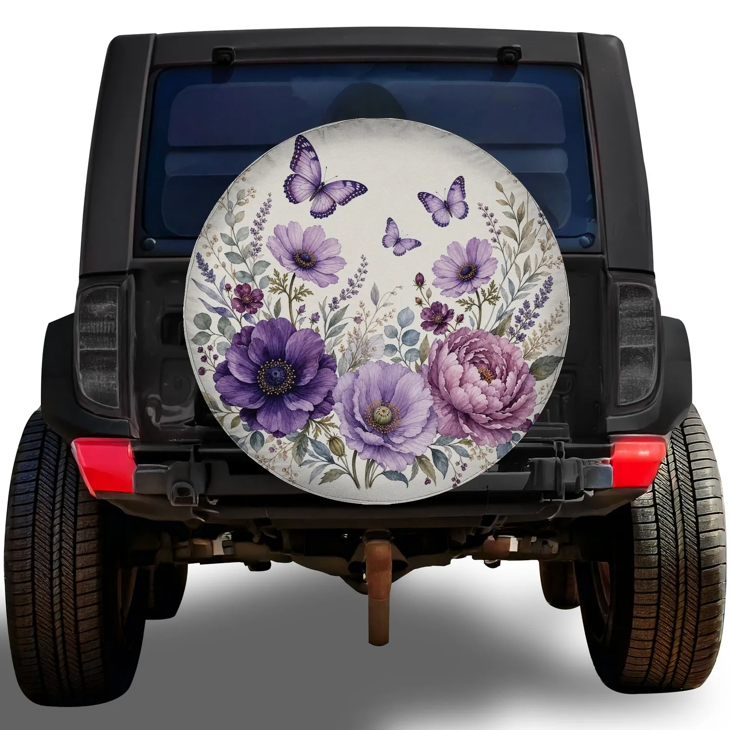 Purple Wildflowers And Butterflies For RV Camping, Trailer Trips And Nature Lovers Spare Tire Cover - 1