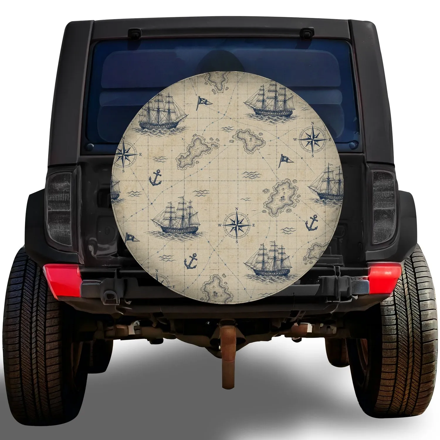 Vintage Nautical Chart Sailing Ships For Coastal Road Trips And Ocean Adventure Fans Spare Tire Cover - 1