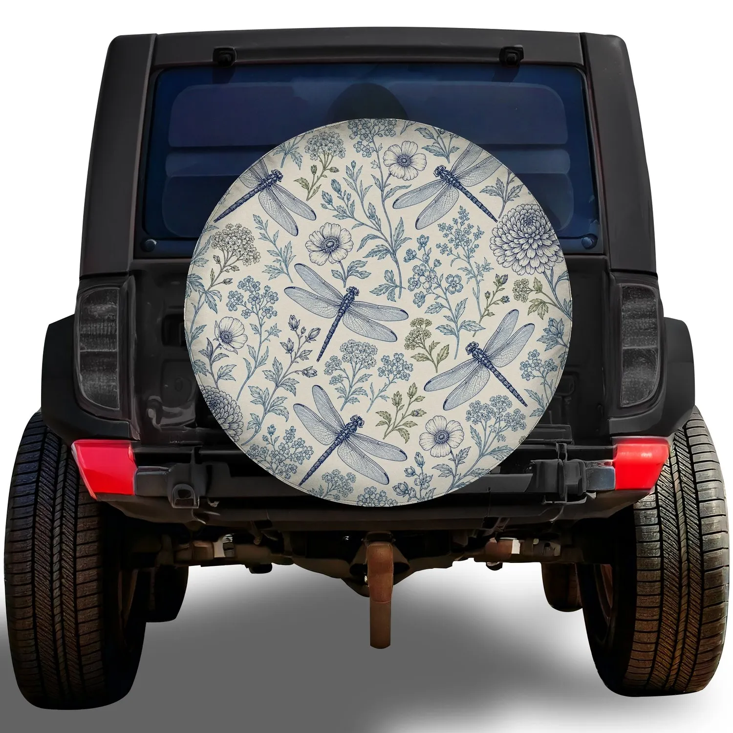 Vintage Dragonfly Wildflower Botanical For Cottage Garden Road Trips And Jeep Lovers Spare Tire Cover - 1