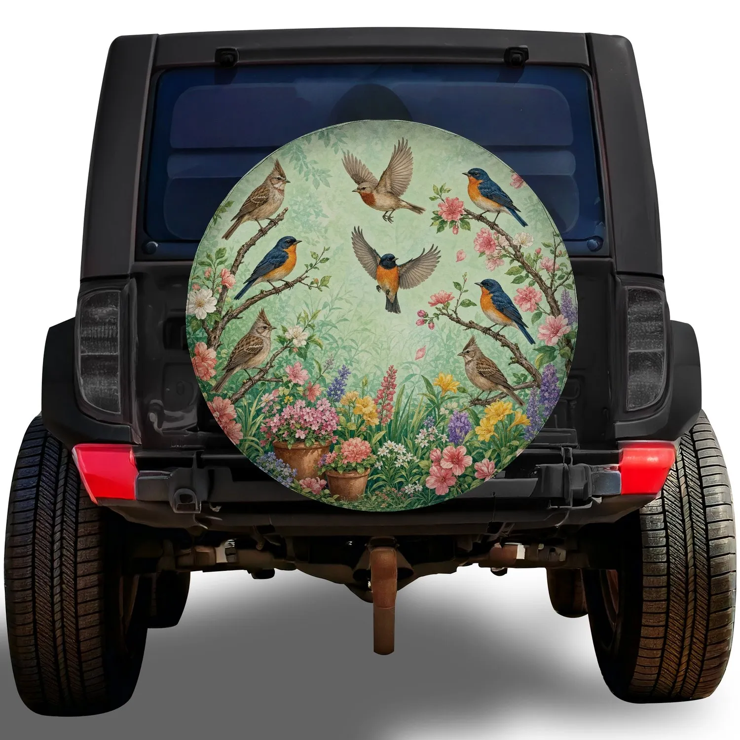 Spring Garden Songbirds And Wildflower Blossoms For RV Camping Trailer Travel Lovers Spare Tire Cover - 1