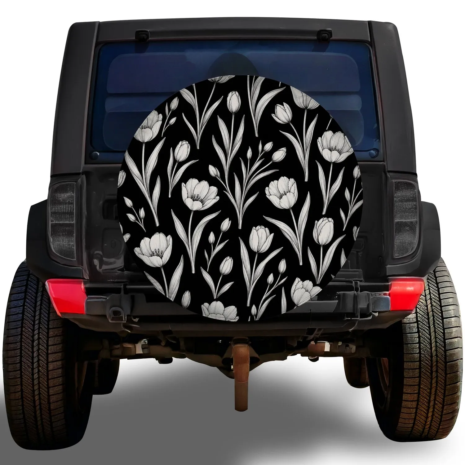 White Tulip Botanical Garden For Vintage RV Travel, Campers And Trailer Adventures Spare Tire Cover - 1