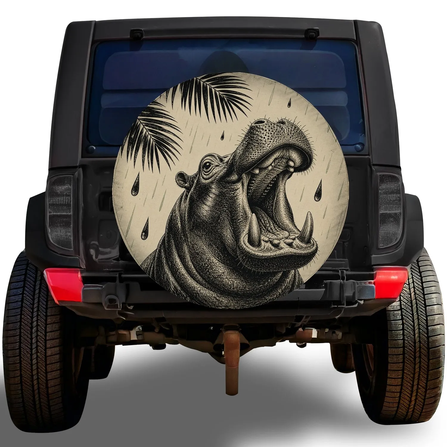 Joyful Hippo Palm Rain Tropical Safari Road Trip Travel Adventure For Wildlife Lovers Spare Tire Cover - 1