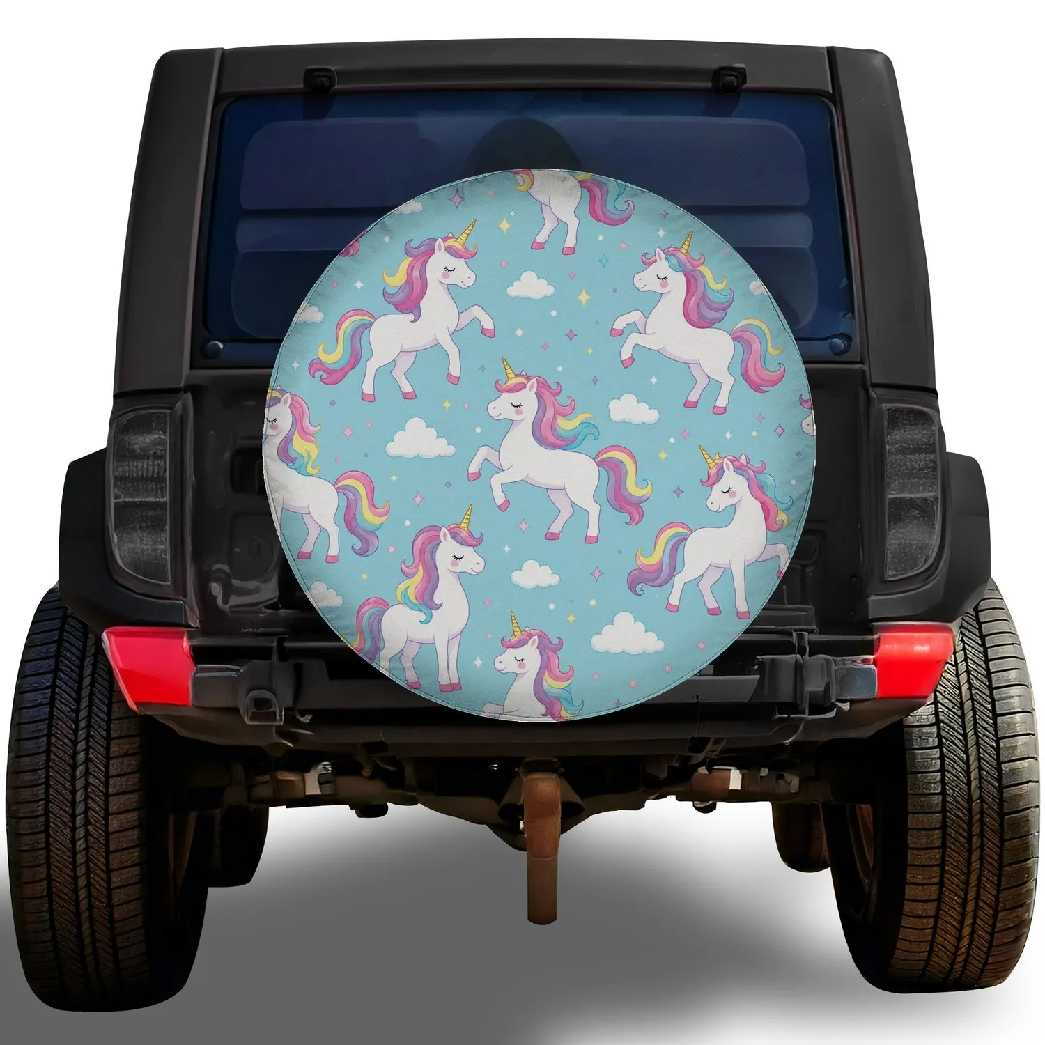 Pastel Rainbow Unicorns for Whimsical Jeep SUV RV Adventures and Fairy Tale Fans Spare Tire Cover - 1