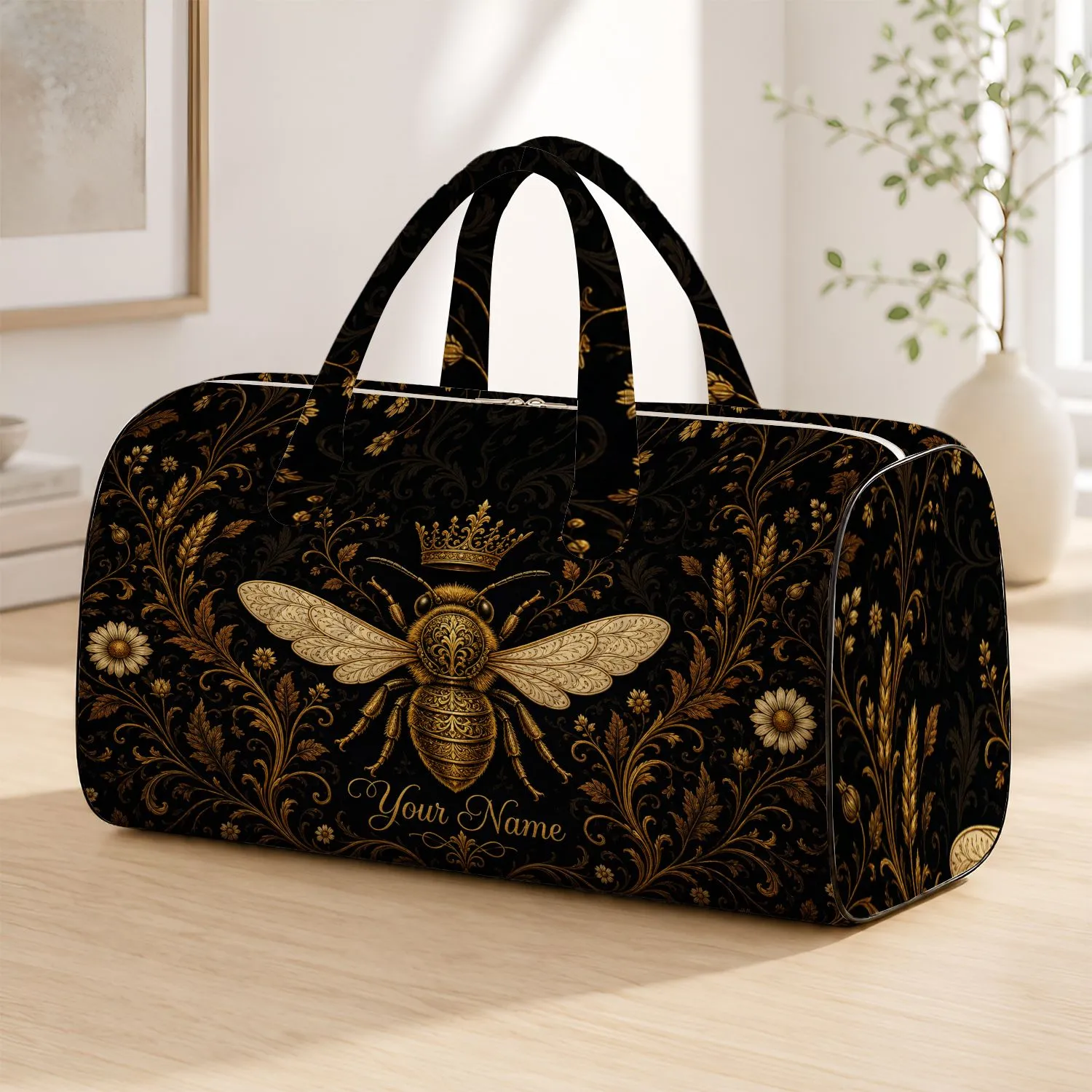 Crowned Golden Bee Gothic Floral Travel Gift For Dark Academia And Halloween Lovers Quilted Weekend Bag - 1
