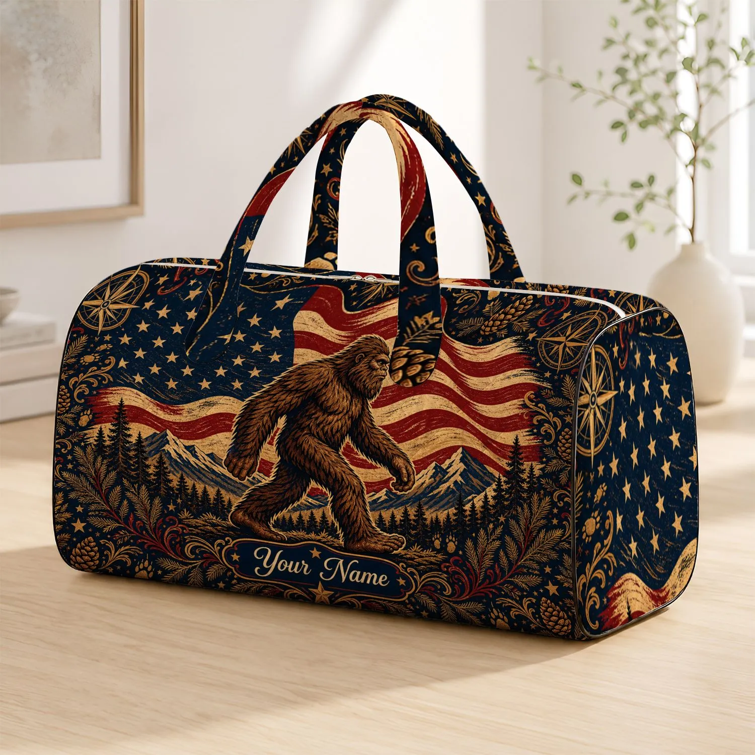 Shaggy Forest Giant American Flag Patriotic Travel Style for Camping and Getaways Quilted Weekend Bag - 1