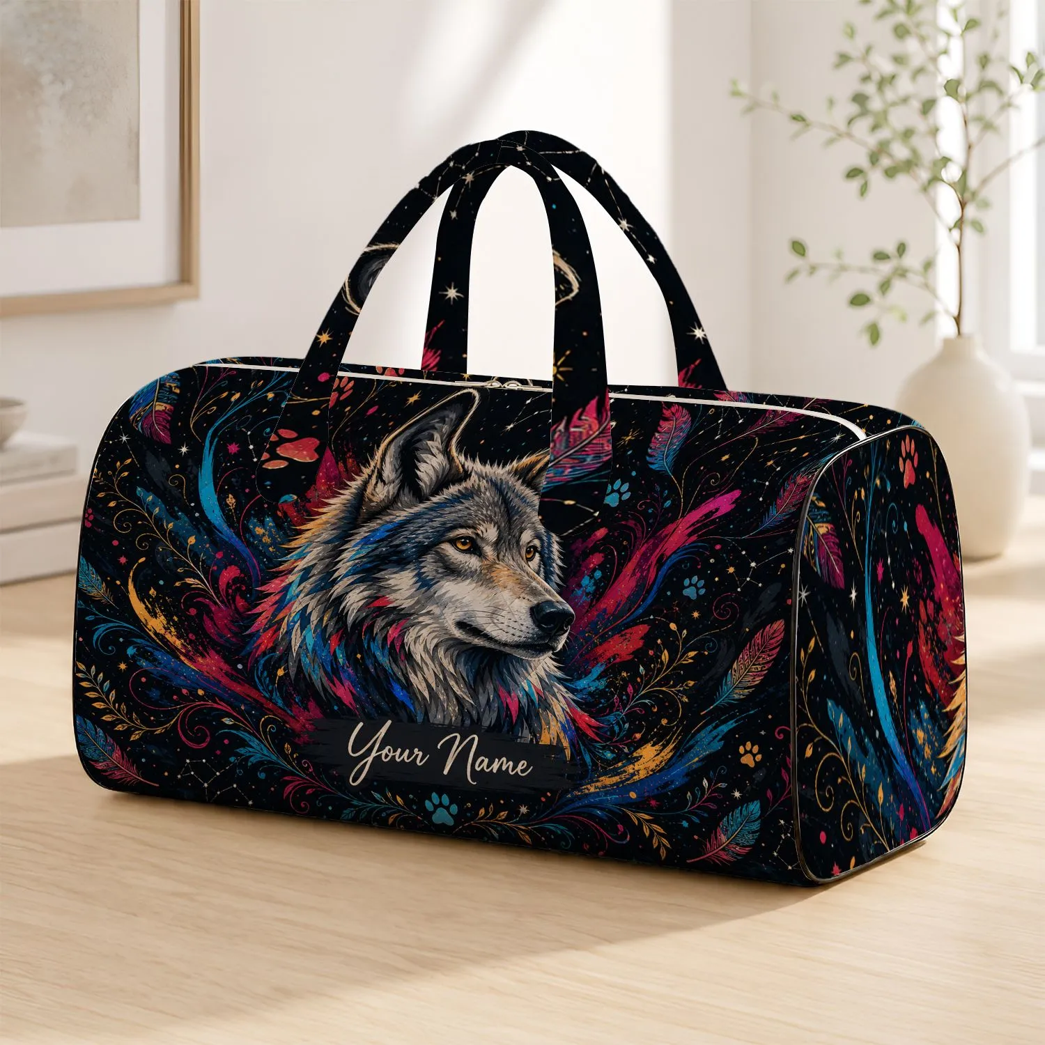 Colorful Gray Wolf Portrait For Travel Getaways And Everyday Carry For Wildlife Lovers Quilted Weekend Bag - 1
