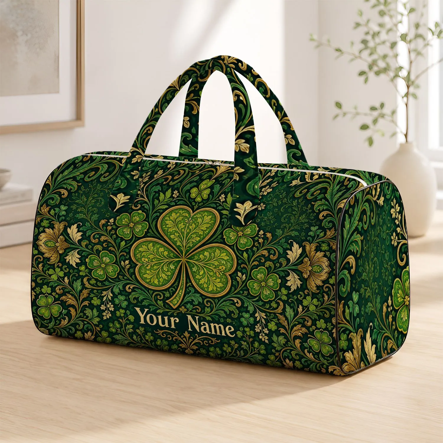 Vintage Emerald Shamrock And Clover Flowers For Irish Heritage Holiday Travel Gifts Quilted Weekend Bag - 1