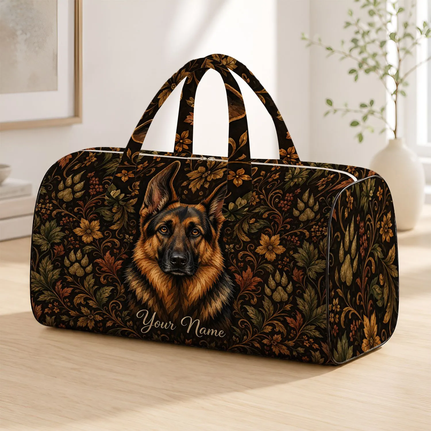 German Shepherd Botanical Travel Companion For Autumn Getaways And Dog Lovers Gift Quilted Weekend Bag - 1
