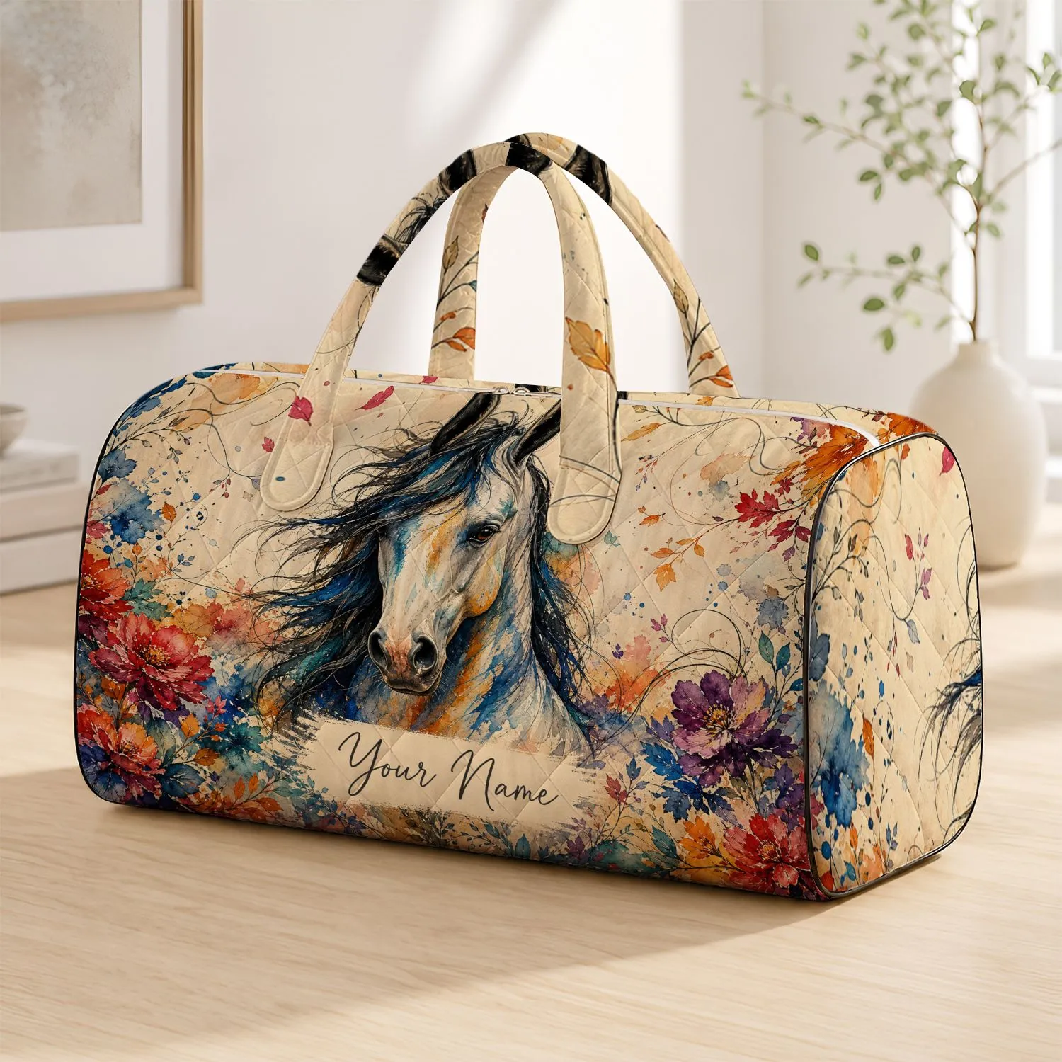 Watercolor Horse Equestrian Travel Companion For Riders, Events And Horse Lovers Quilted Weekend Bag - 1