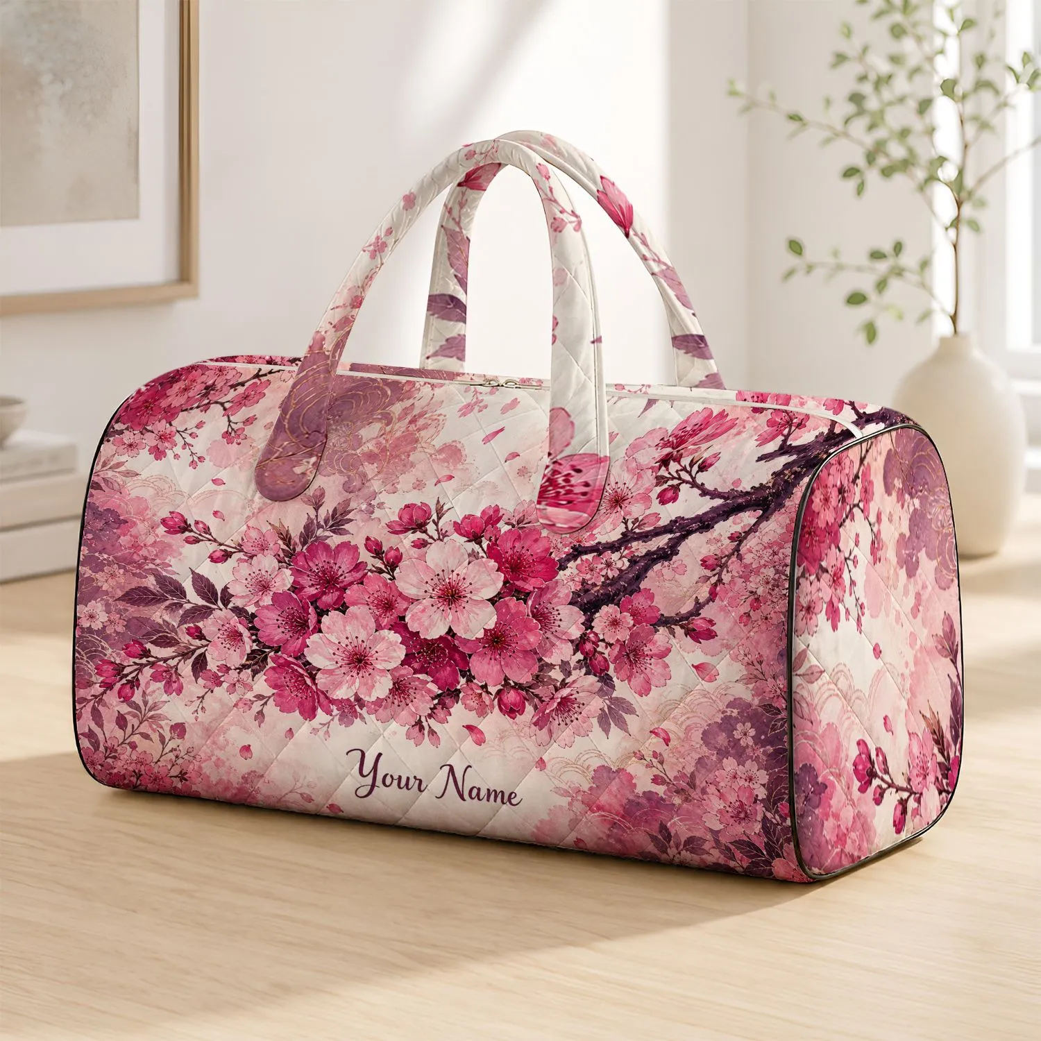 Cherry Blossom Garden Getaway Essential For Women Who Love Japanese Floral Style Quilted Weekend Bag - 1