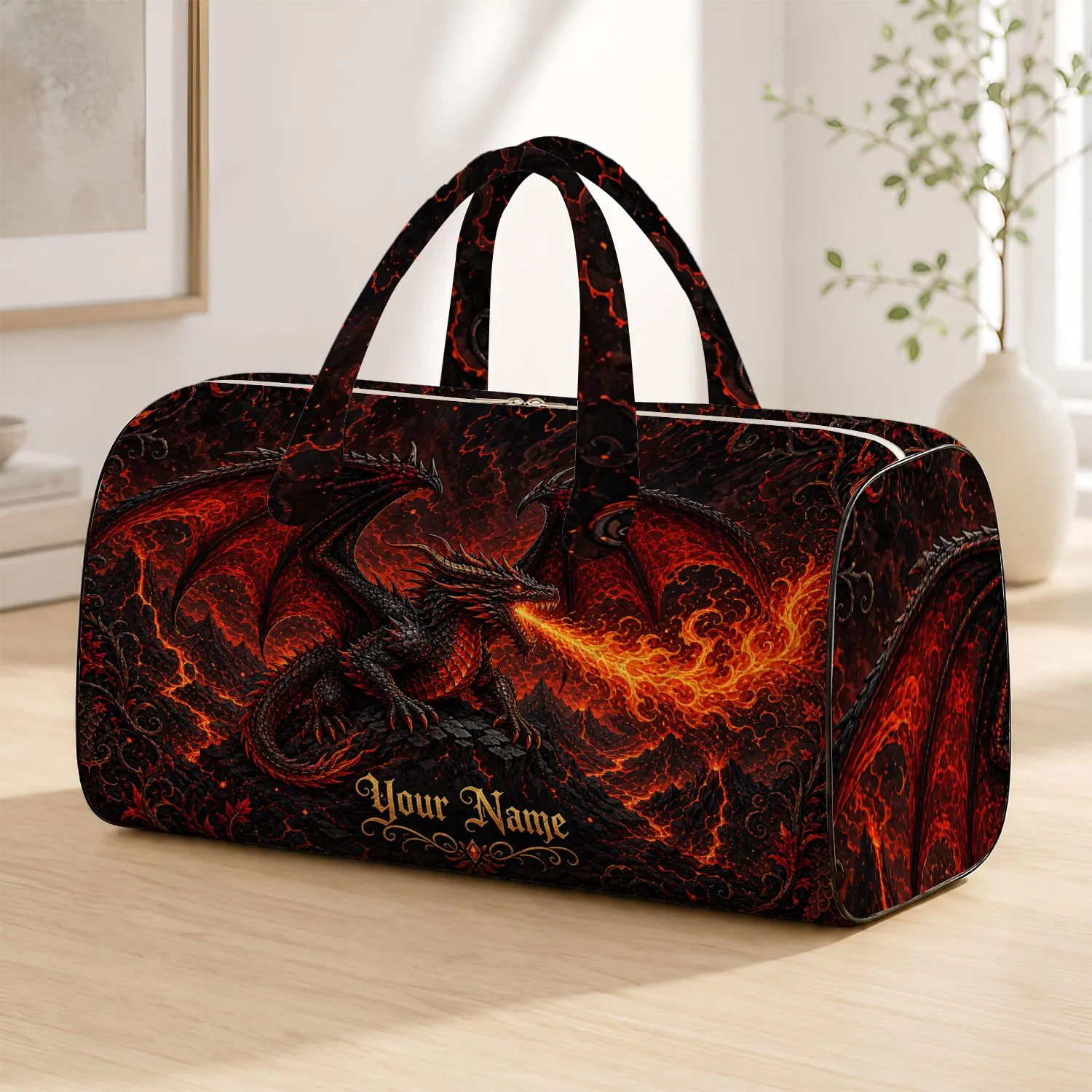 Fire Dragon Lava Travel Gear for Gothic Fantasy Fans, Gym Trips, and Weekend Adventures Quilted Weekend Bag - 1