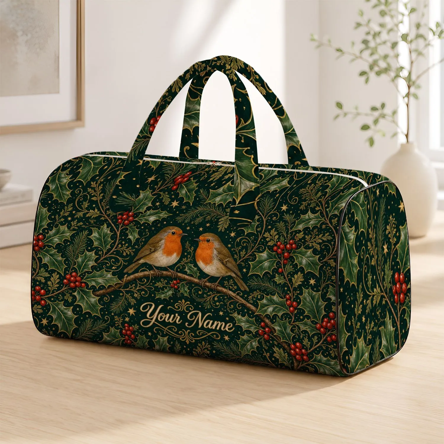 European Robin Holly Christmas Winter Garden Holiday Travel Gift For Bird Lovers Quilted Weekend Bag - 1