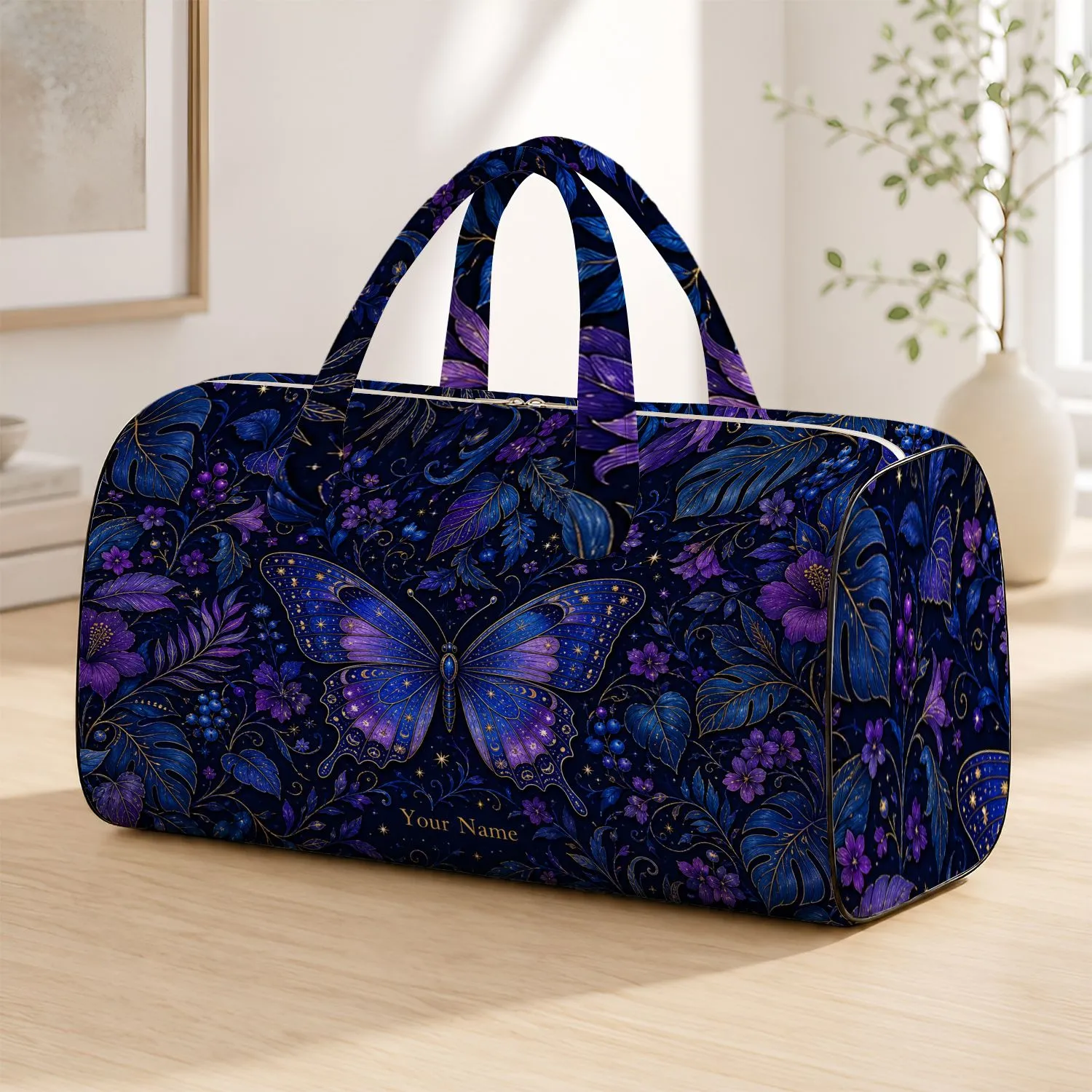 Sapphire Butterfly Midnight Botanical Travel Essential for Women and Holiday Gifting Quilted Weekend Bag - 1