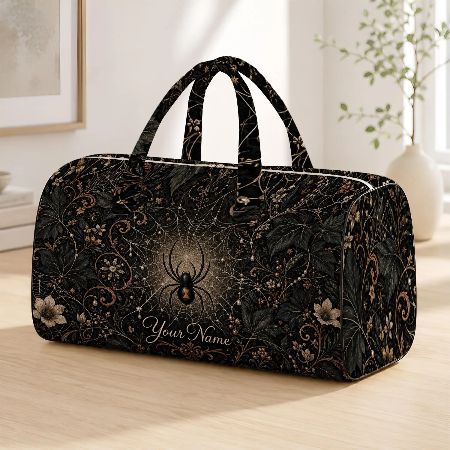 Black Widow Spiderweb Gothic Botanical Travel Essential for Dark Academia Lovers Quilted Weekend Bag - 1