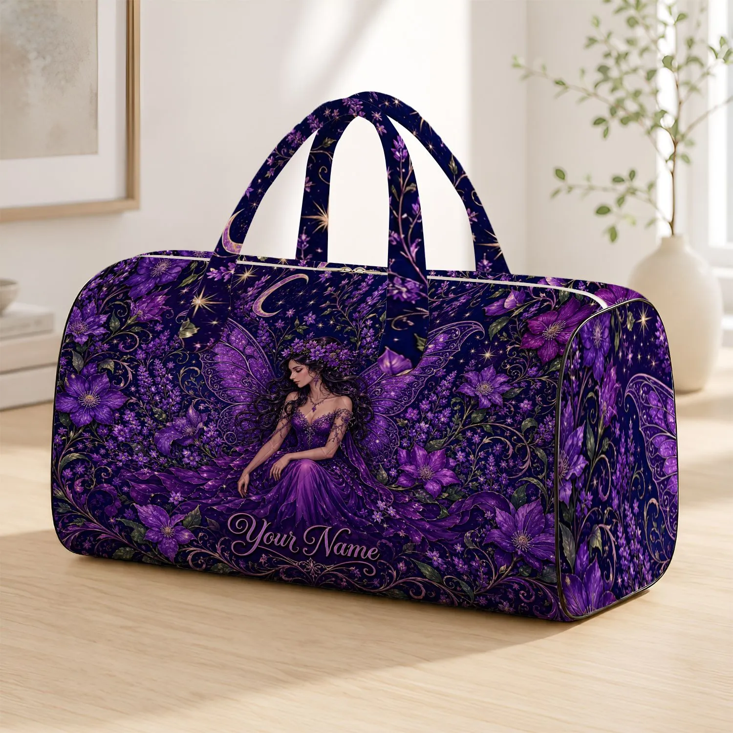 Purple Fairy Ballerina In Violet Floral Garden Art Nouveau Travel Gift For Fantasy Lovers Quilted Weekend Bag - 1